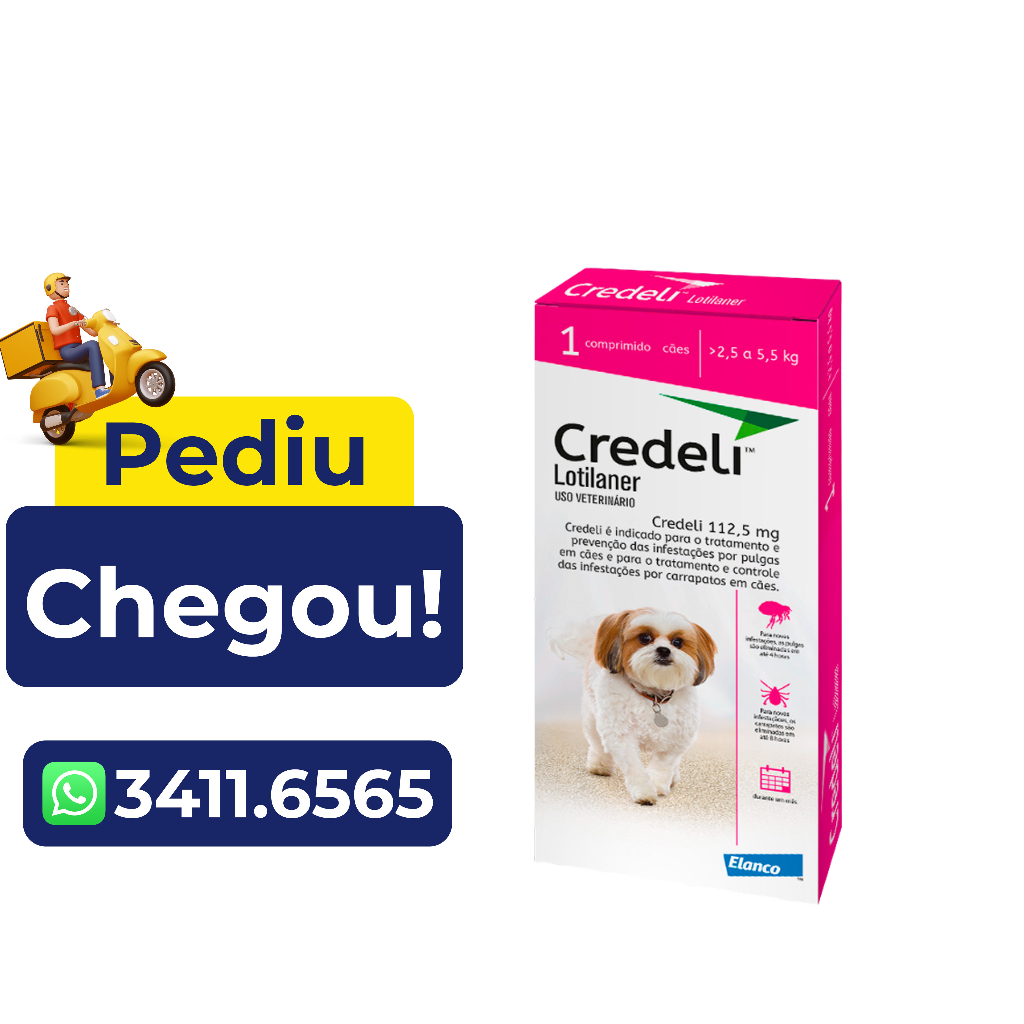 Antipulgas Credeli Elanco para Cães 2,5 a 5,5kg – 1 Comprimido