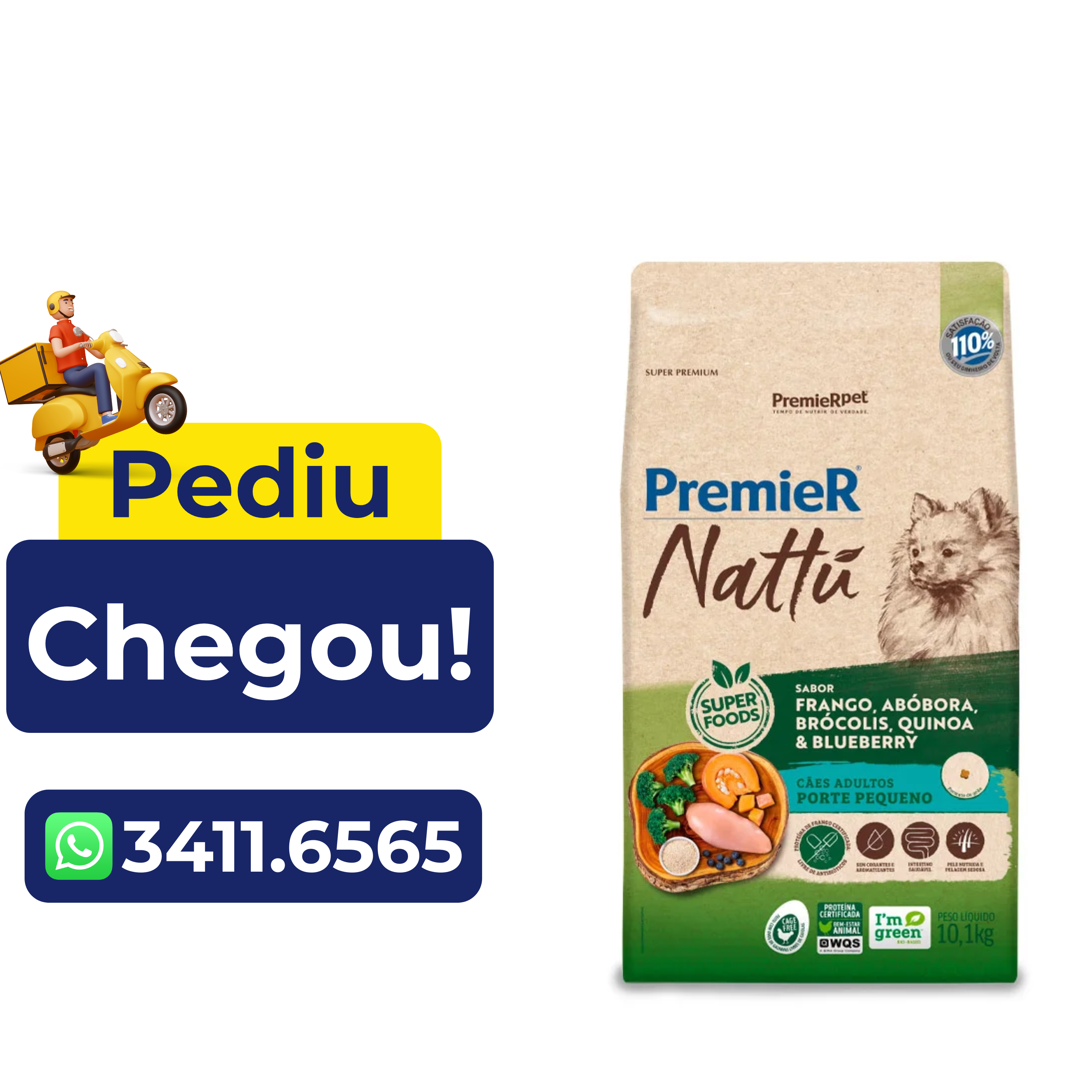 Ração Premier Nattú para Cães Adultos de Raças Pequenas Sabor Abóbora 2,5kg