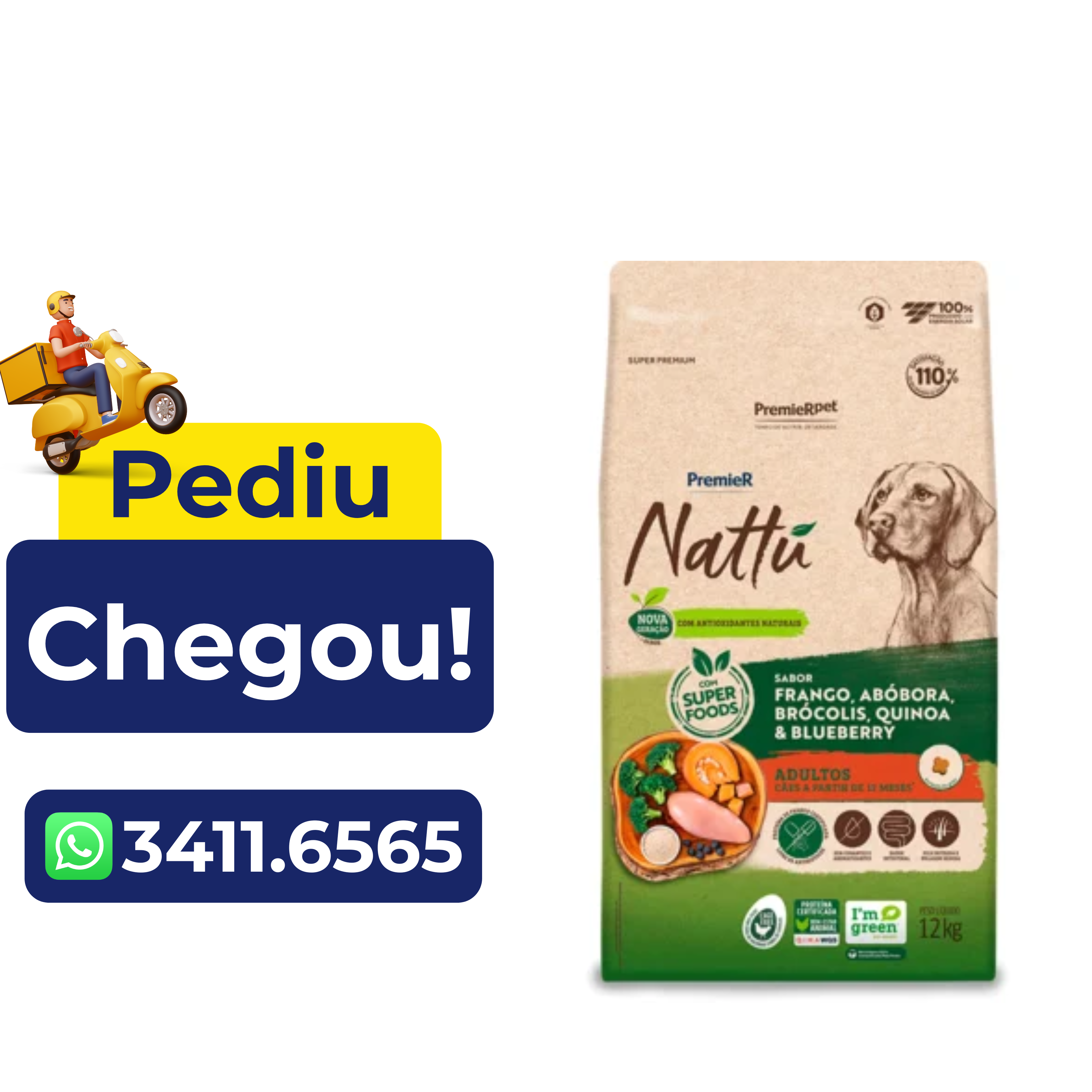 Ração Premier Nattú Caes Adultos Rp Abobora 1kg