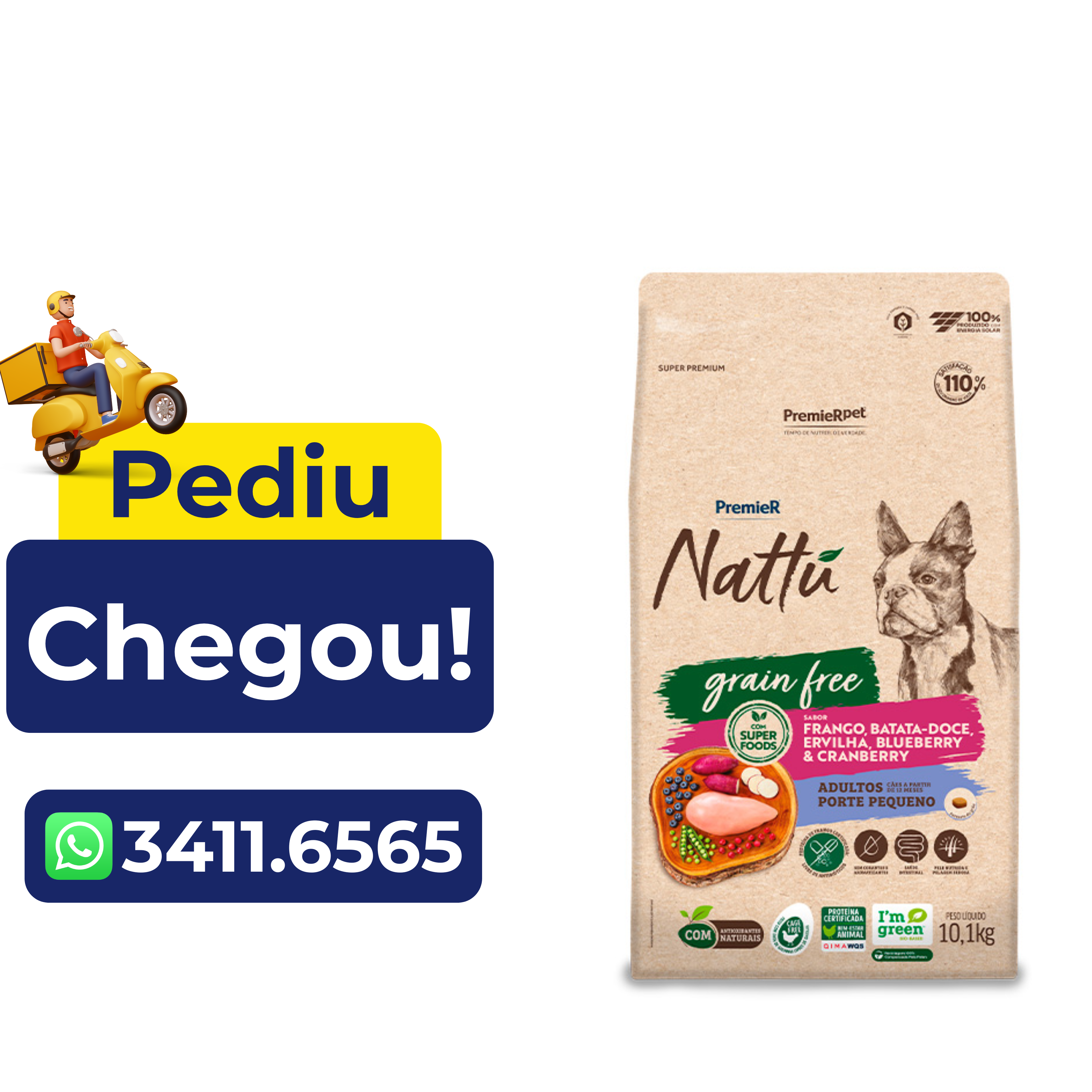 Ração Premier Nattú para Cães Adultos de Porte Pequeno Sabor Frango e Batata Doce 10,1kg