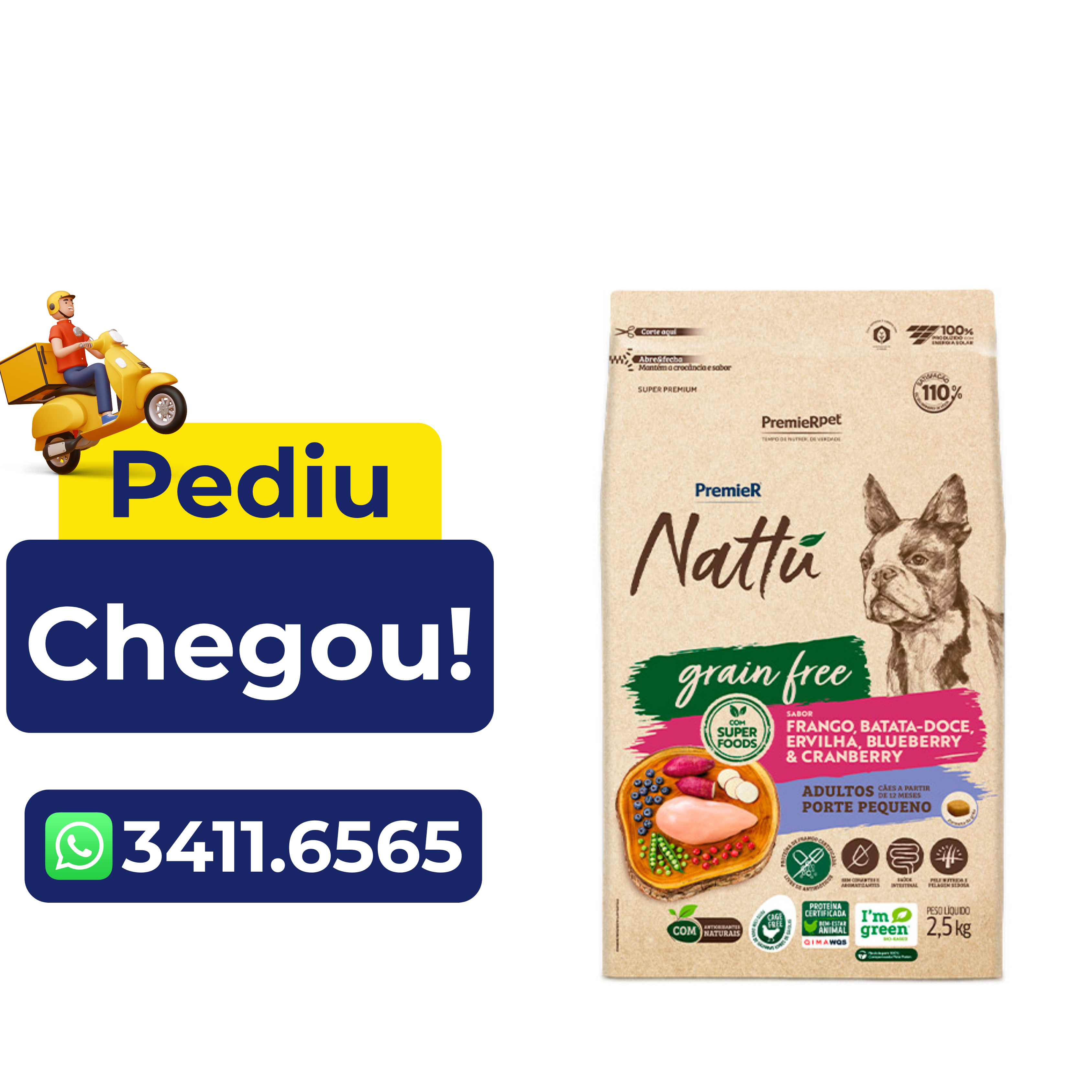 Ração PremieR Nattú paraCães Adultos Porte Pequeno Sabor Frango 2,5kg