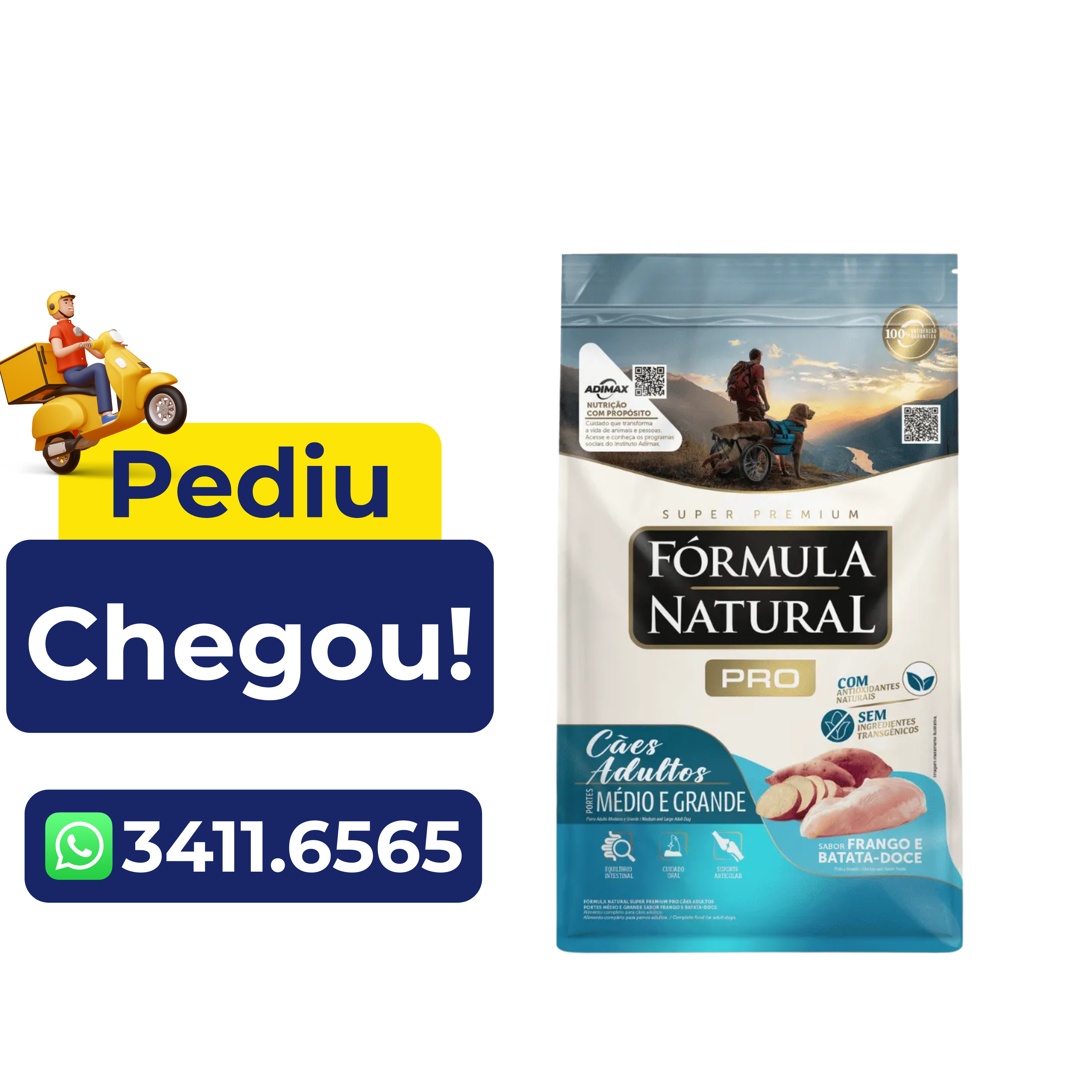 Ração Fórmula Natural Pró para Cães Adultos de Raças Médias e Grandes Sabor Frango e Arroz Integral 15kg