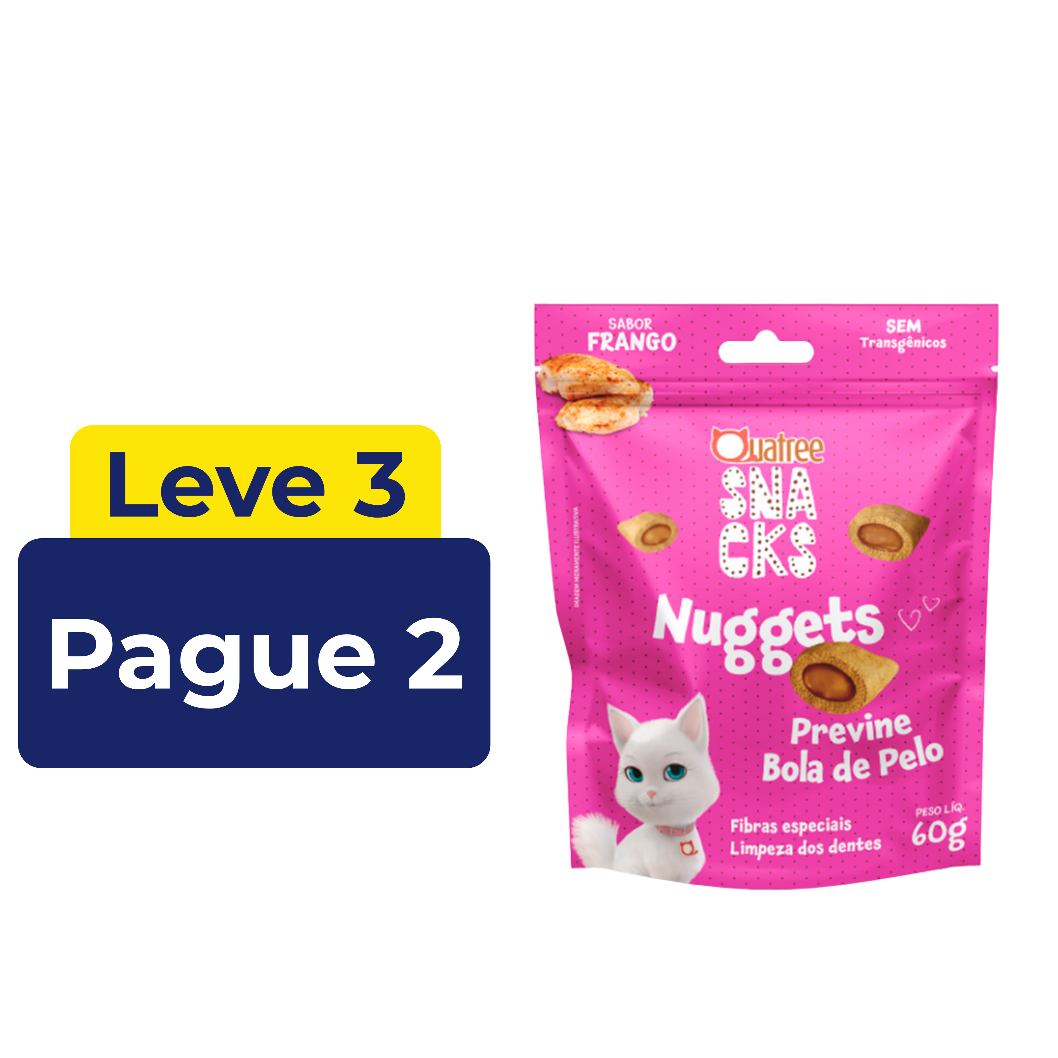Snacks Quatree Nuggets Gatos Bola De Pelo 60G – Leve 3 Pague 2