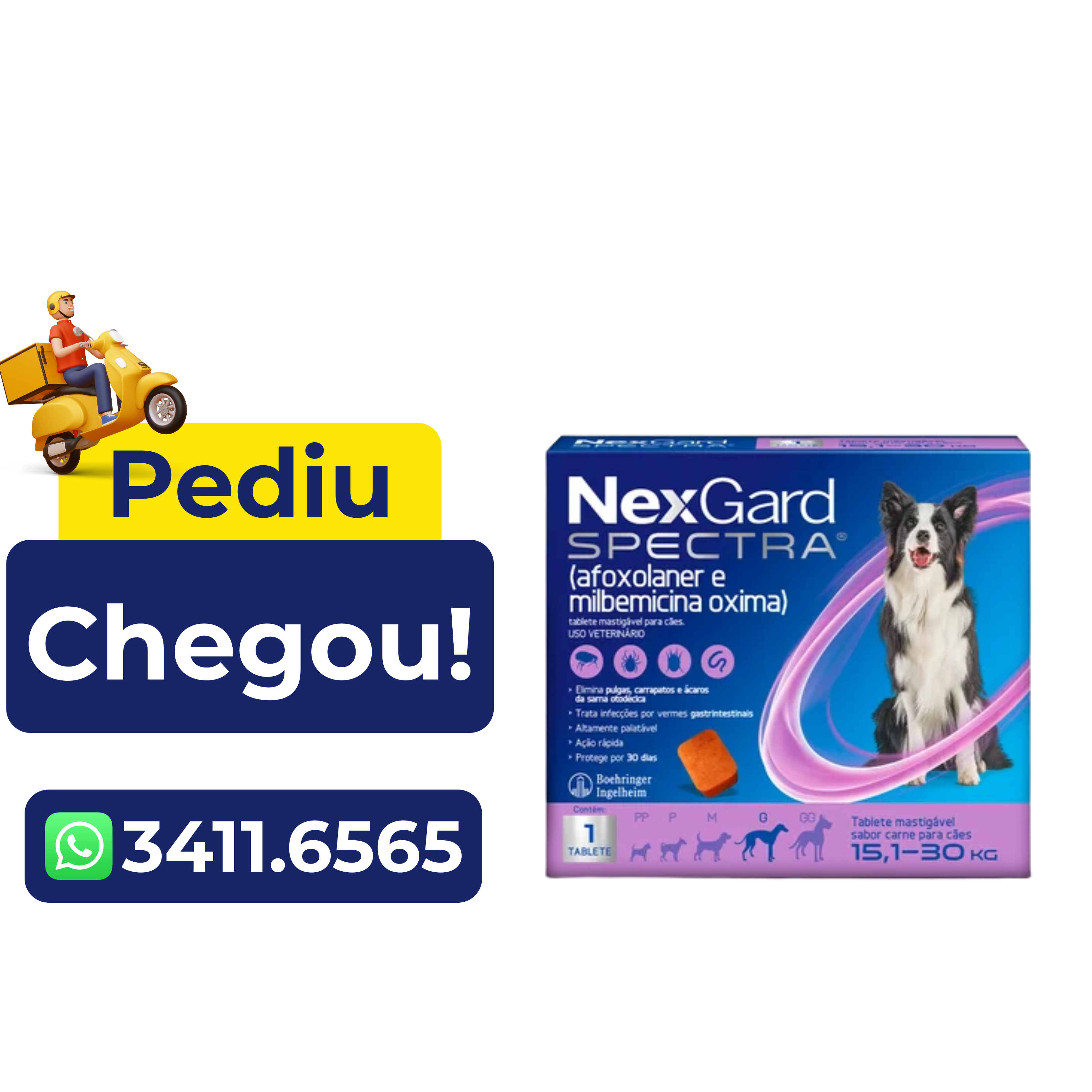 Antipulgas e Vermifugo Nexgard Spectra para cães de 15,1 a 30kg – 1 Comprimido