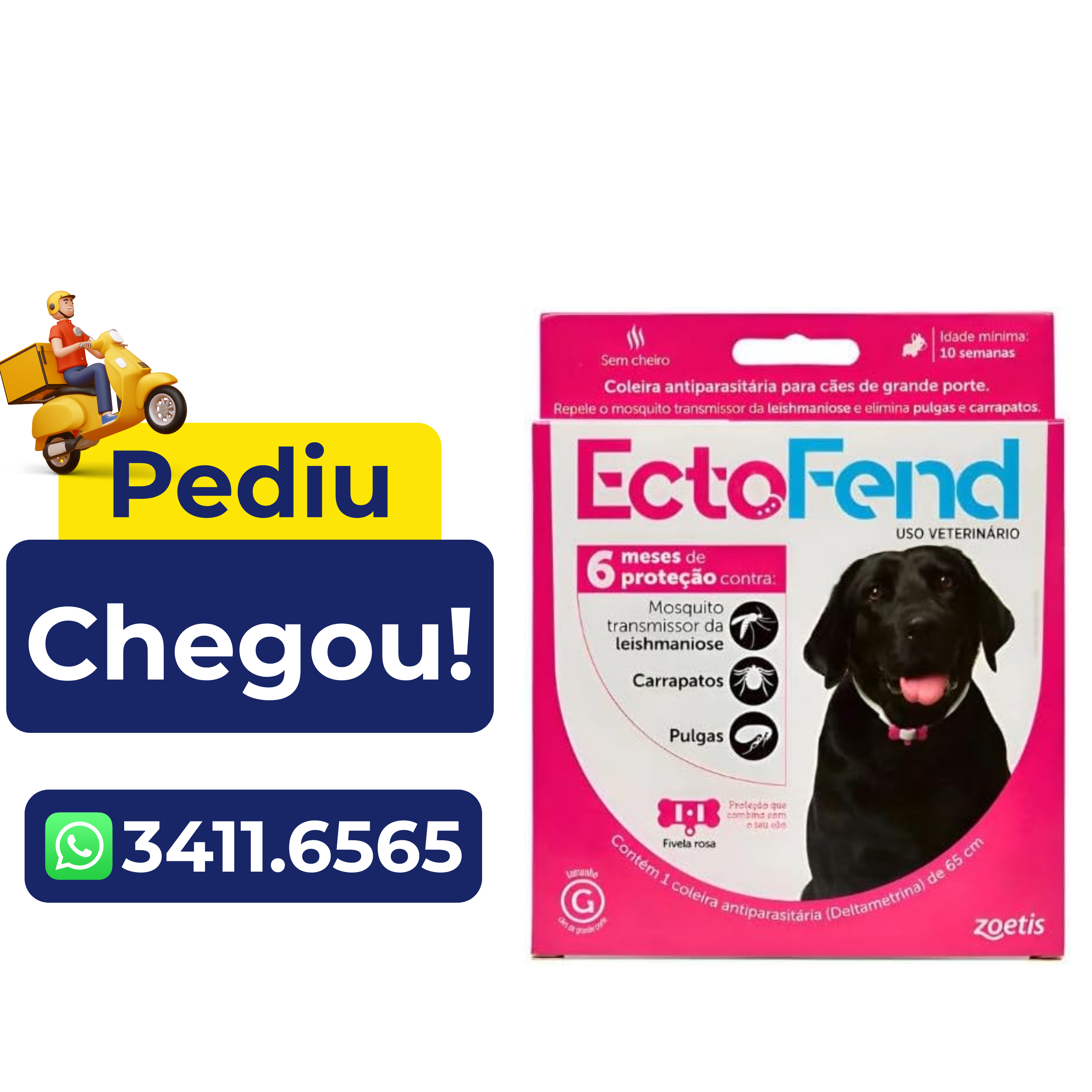 Coleira Antipulgas e Carrapatos Ectofend Zoetis Rosa para Cães Grandes 65cm