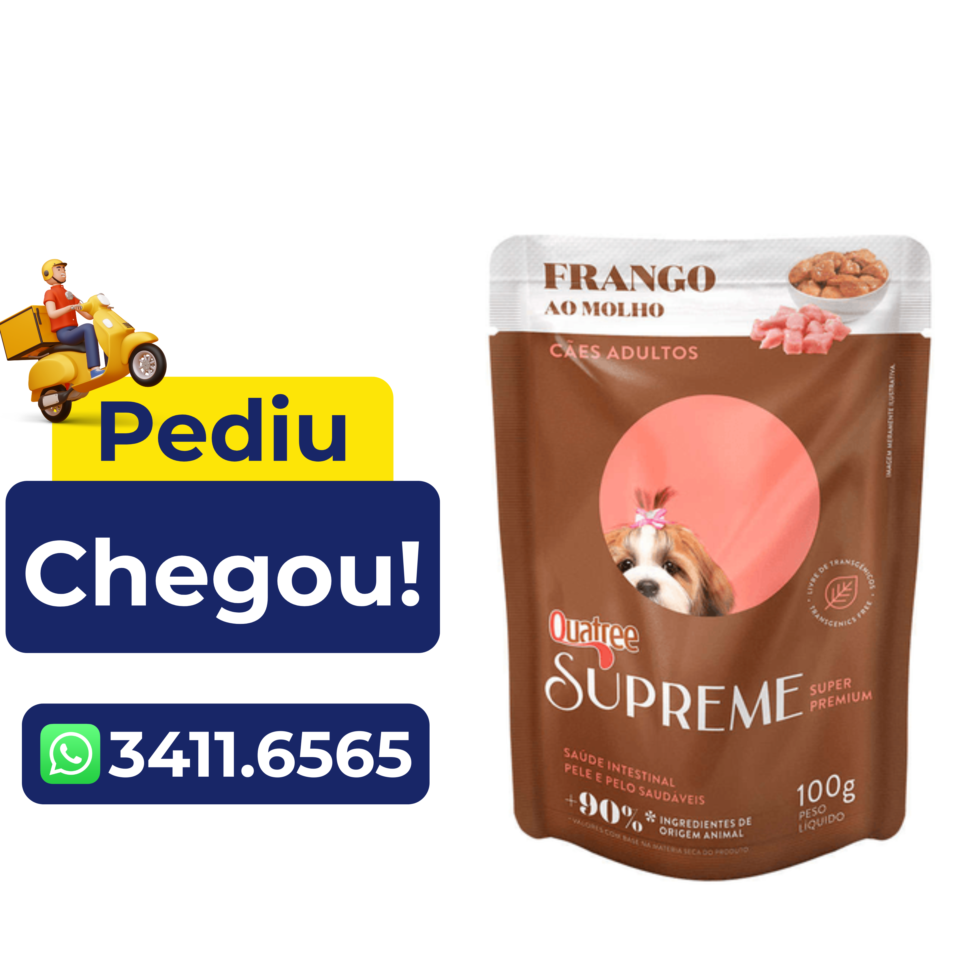 Sachê Úmido Quatree Supreme para Cães Adultos Sabor Frango ao Molho 100g – Leve 12 Pague 8