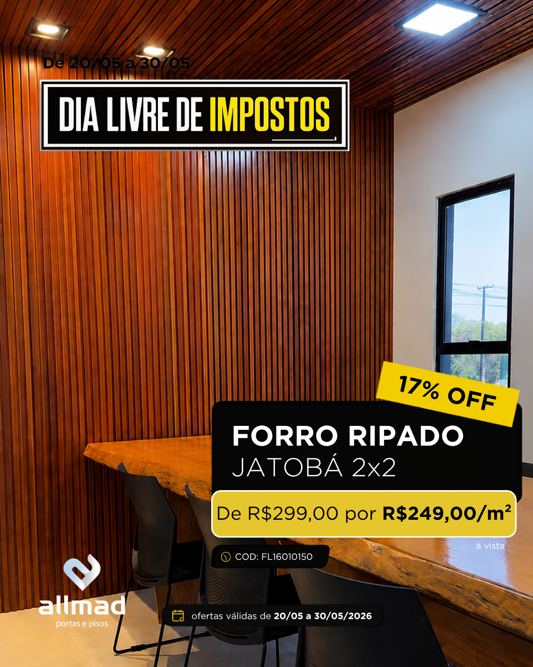 Forro Ripado Jatobá 2×2 – Régua 8,5cm | Valor por m²