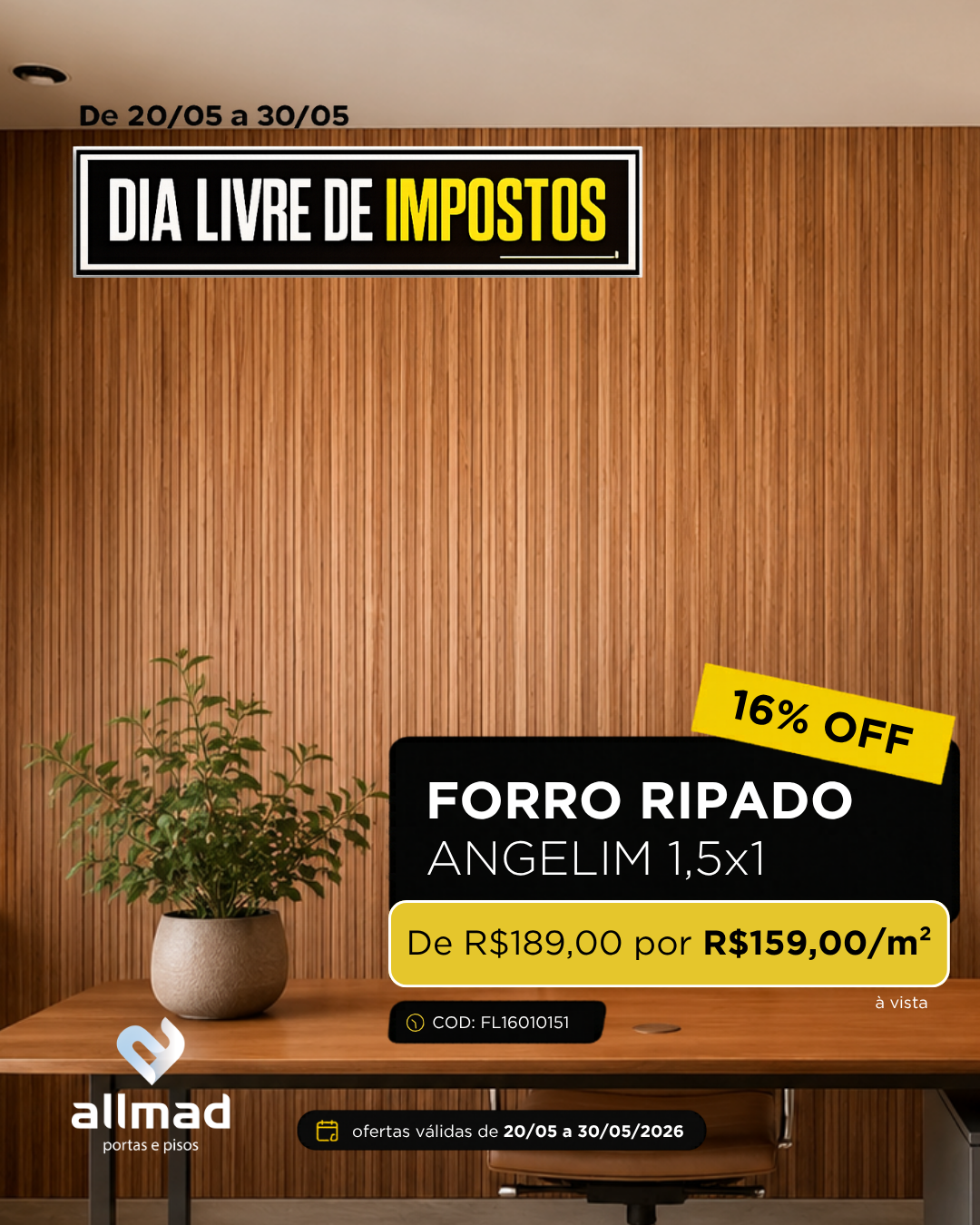 Forro Ripado Angelim 1,5×1- Régua 9,6cm | Valor por m²