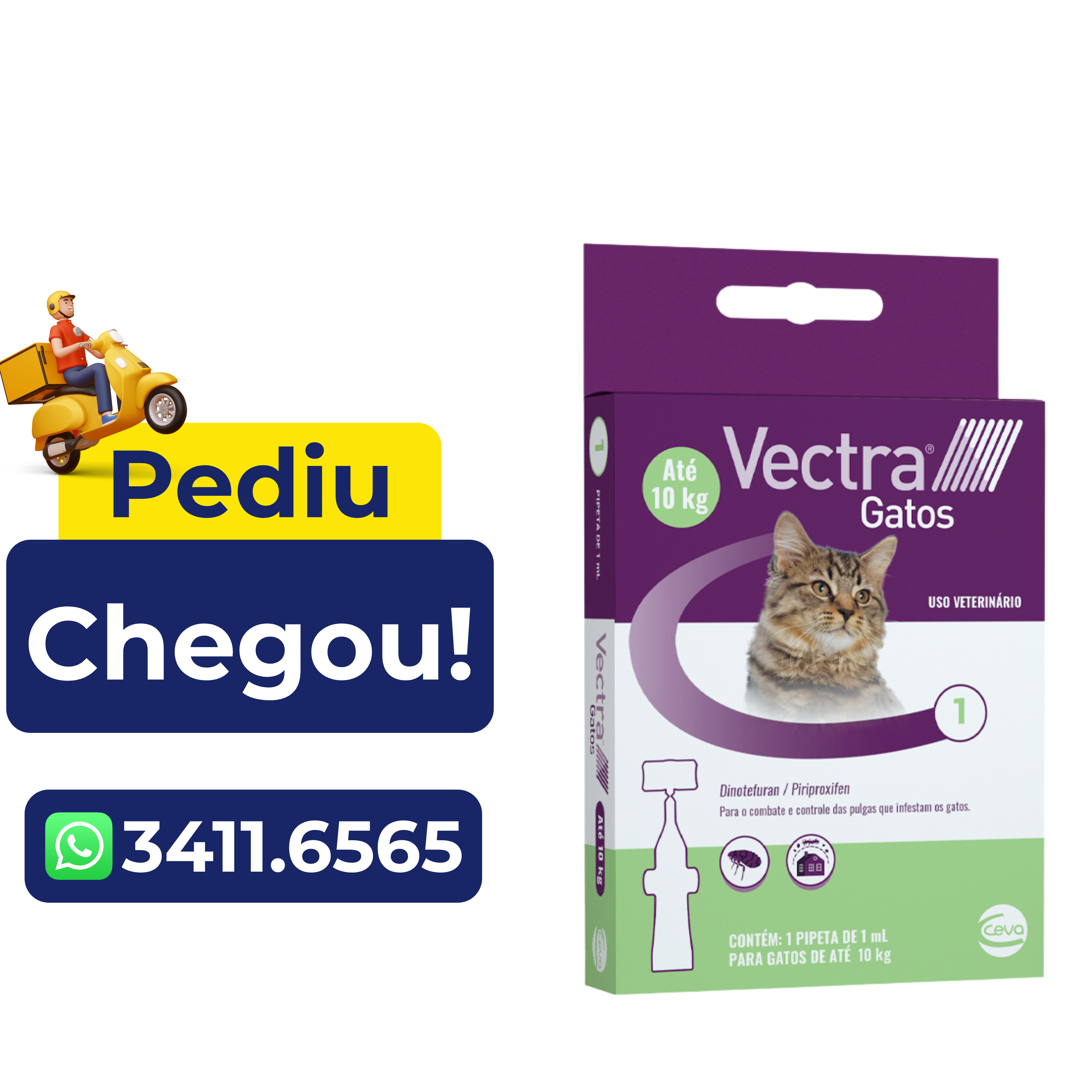 Antipulgas Ceva Vectra 1 mL para Gatos até 10Kg