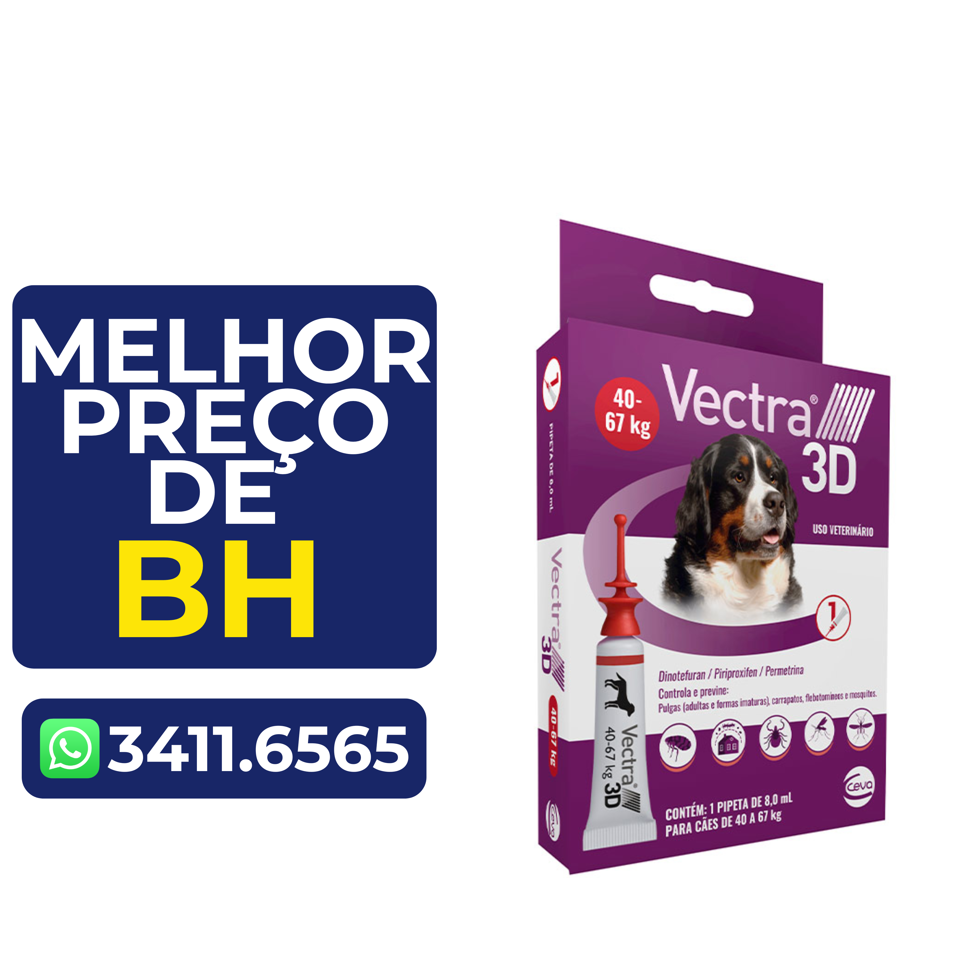 Antipulgas e Carrapatos Ceva Vectra 3D 8 mL para Cães de 40 a 67Kg