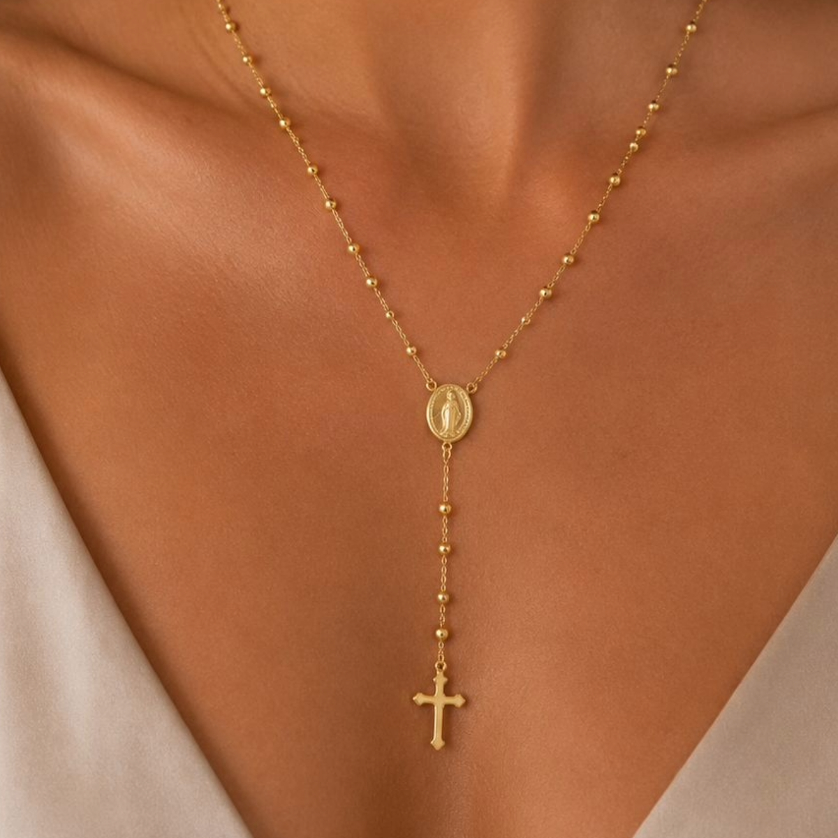 Colar Terço Nossa Senhora das Graças Crucifixo Liso