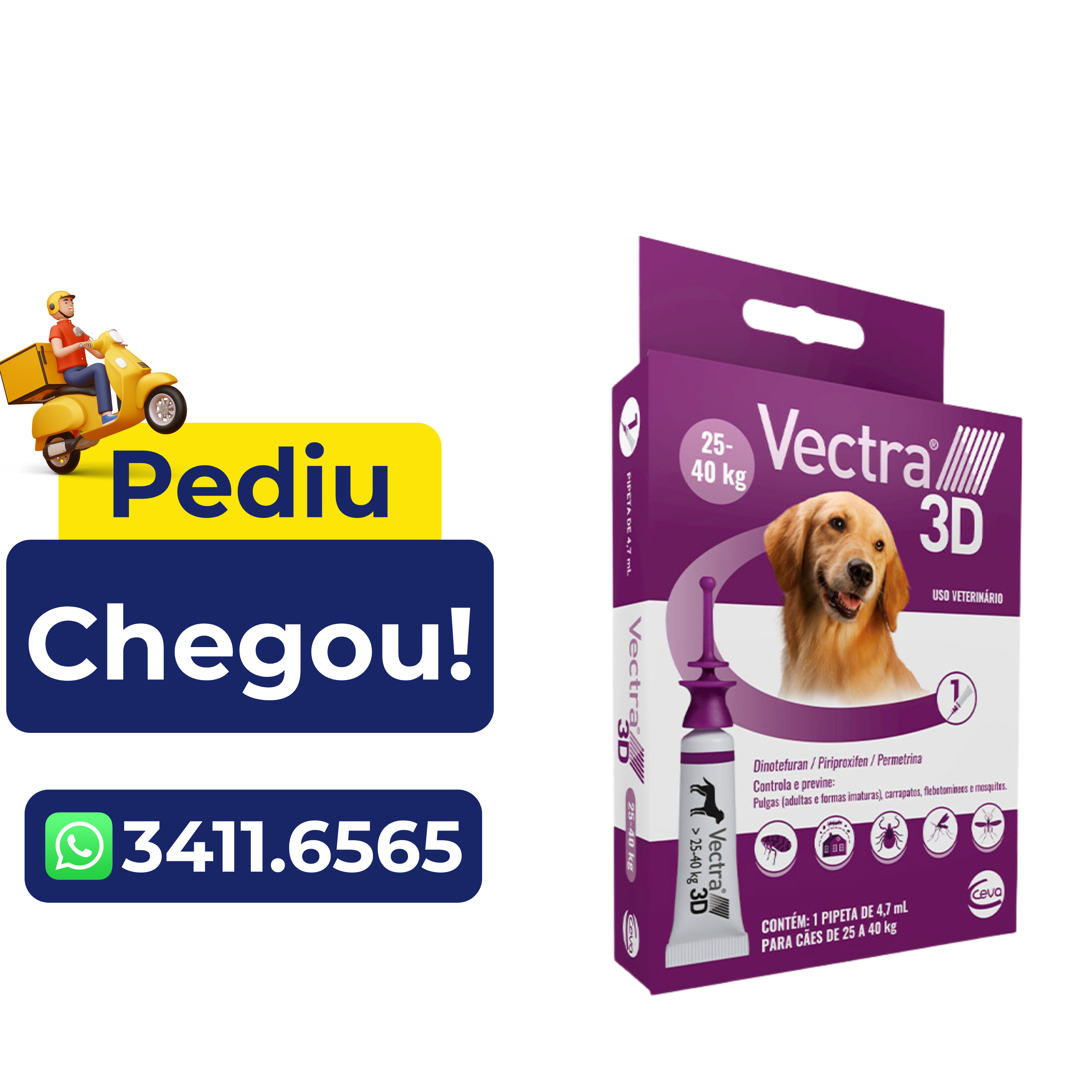 Antipulgas e Carrapatos Ceva Vectra 3D 4,7 mL para Cães de 25 a 40Kg