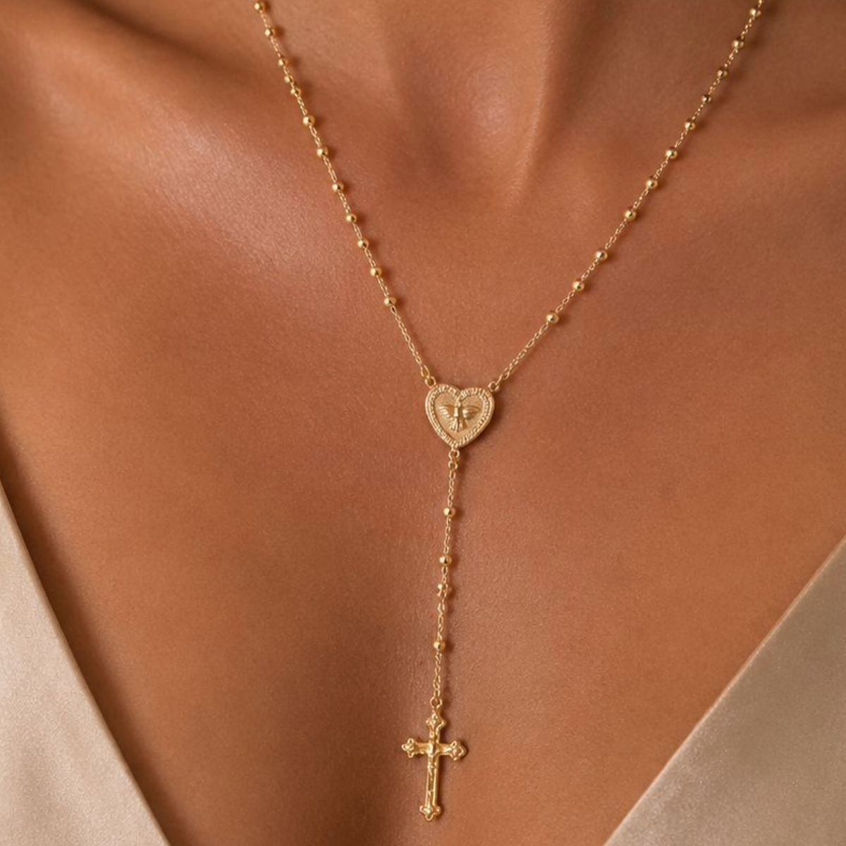 Colar Terço Coração Espírito Santo com Crucifixo