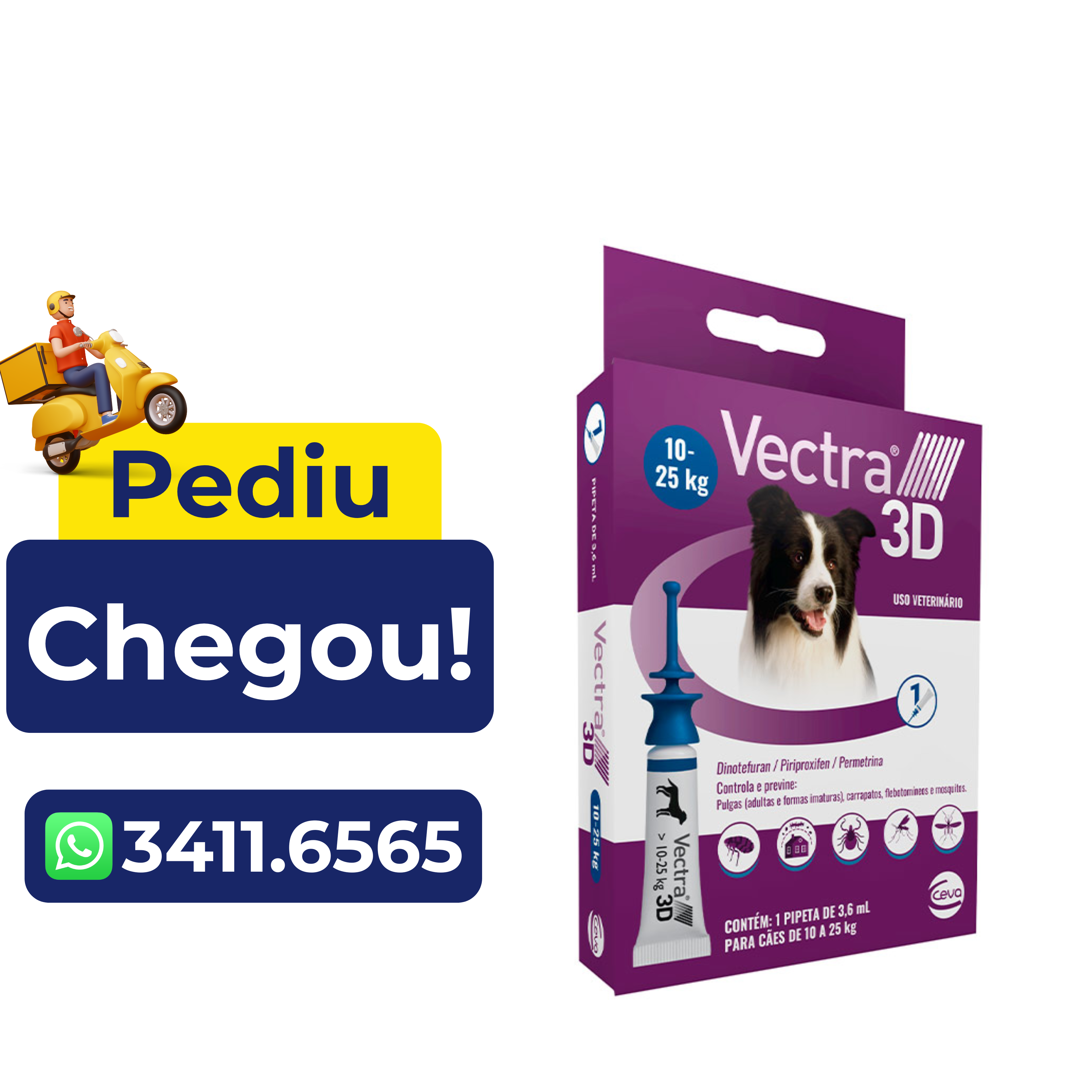 Antipulgas e Carrapatos Ceva Vectra 3D 3,6 mL para Cães de 10 a 25Kg