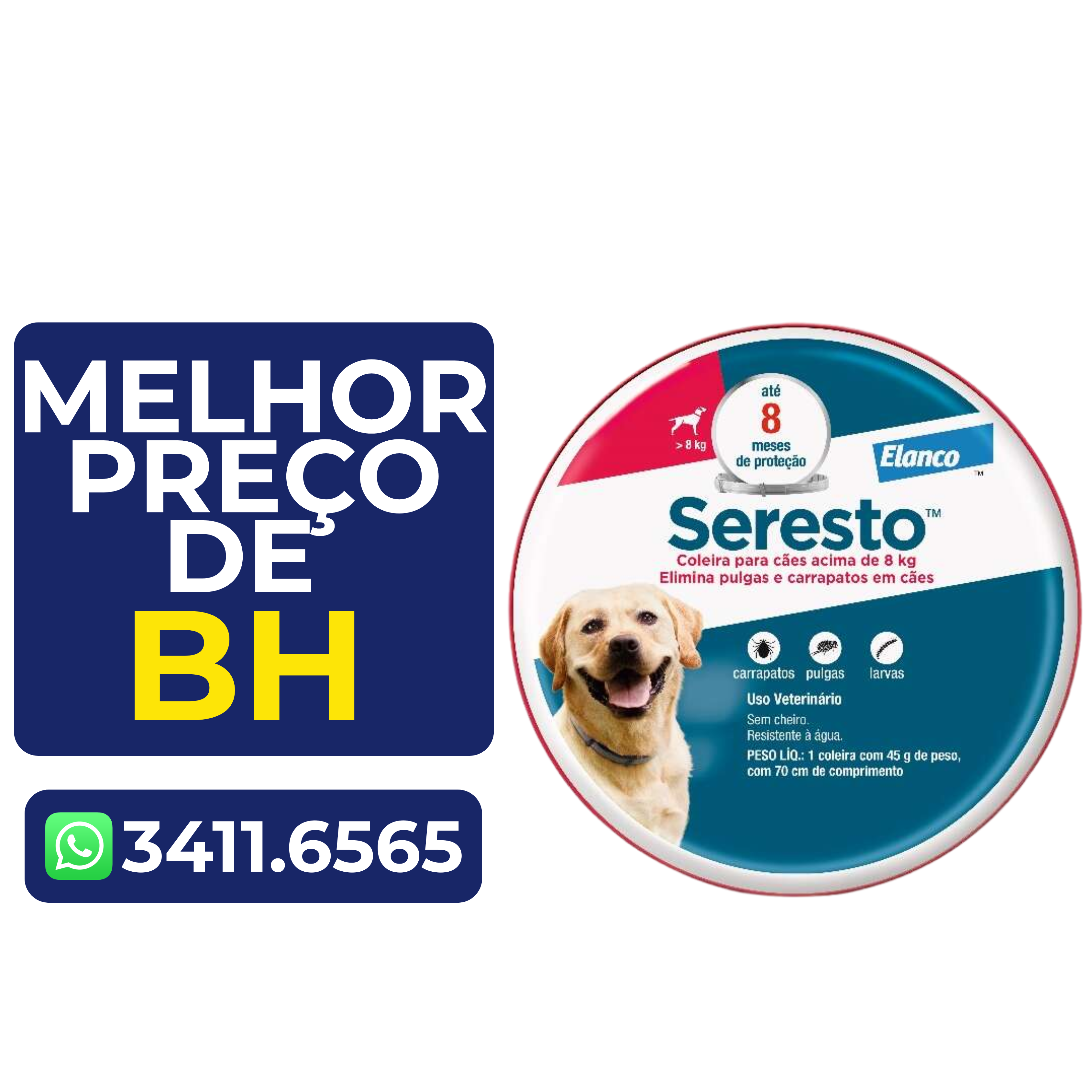 Coleira Antipulgas e Carrapatos Elanco Seresto para Cães acima de 8Kg