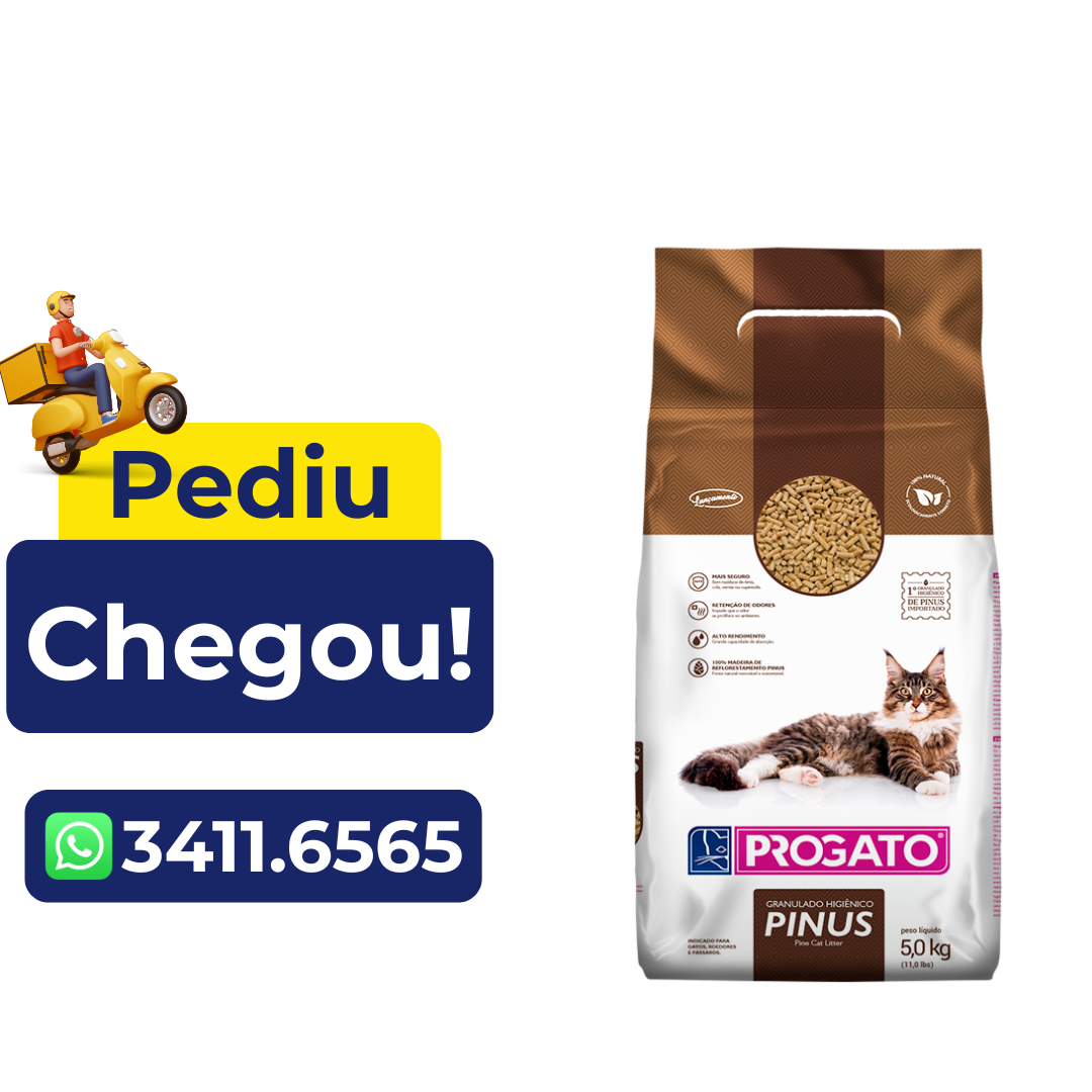 Areia Granulado Higiênico de Madeira Progato para Gatos Pinus 5kg