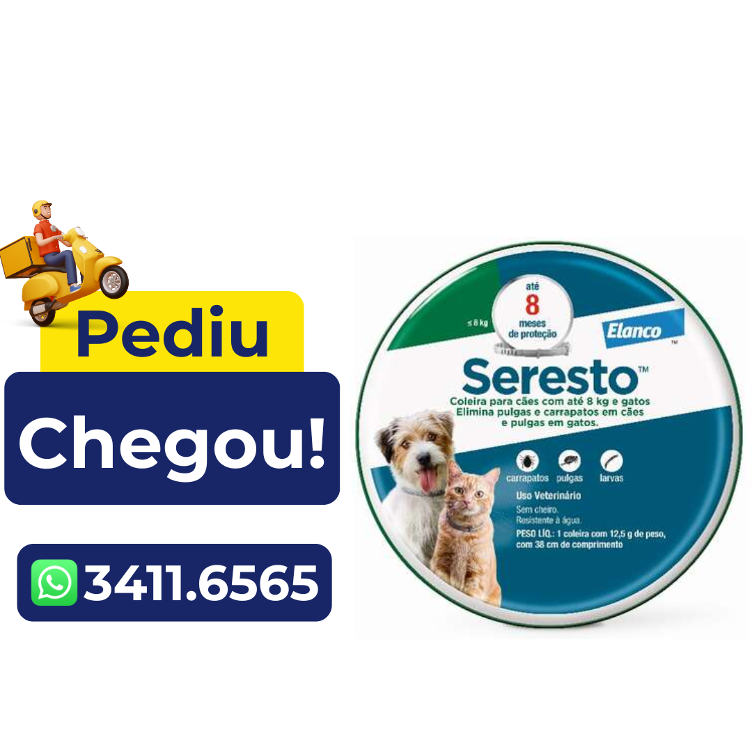 Coleira Antipulgas e Carrapatos Elanco Seresto para Cães e Gatos até 8Kg