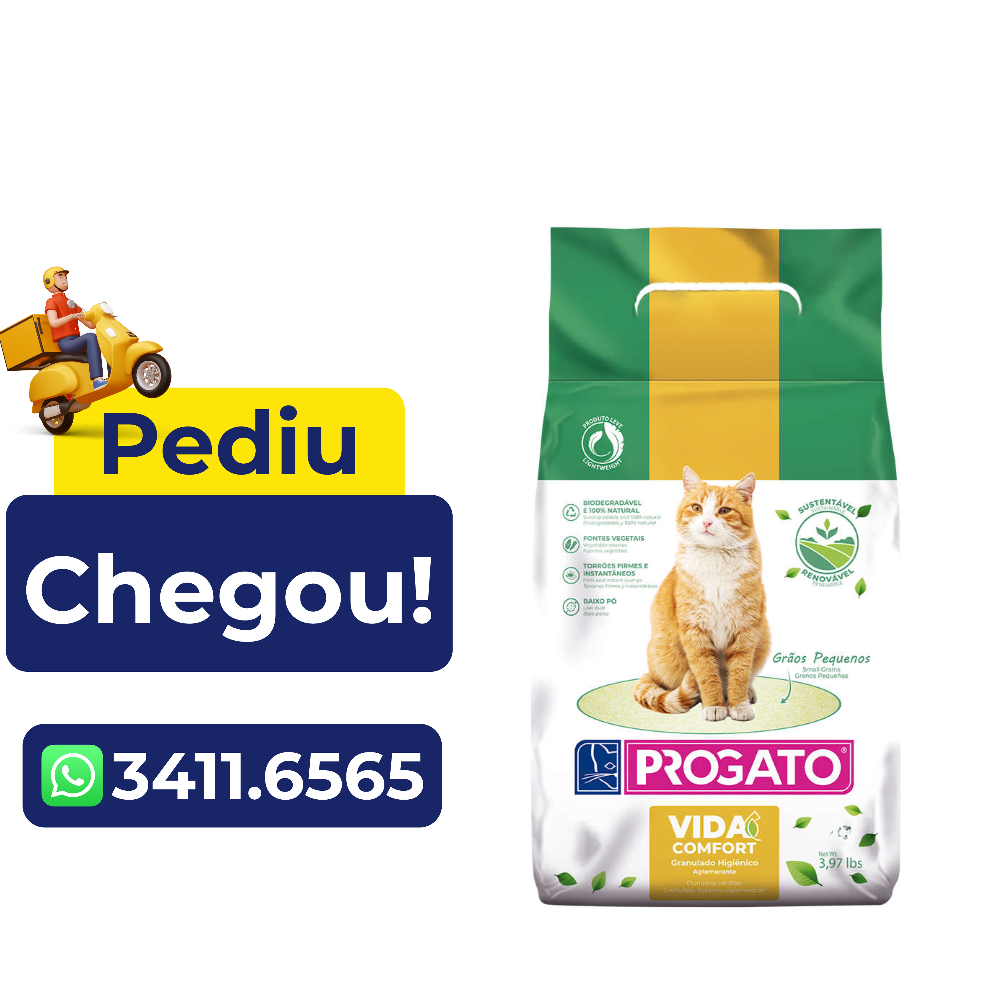 Areia Granulado Higiênico Natural Progato Vida Comfort (Vida Confortável) 10kg