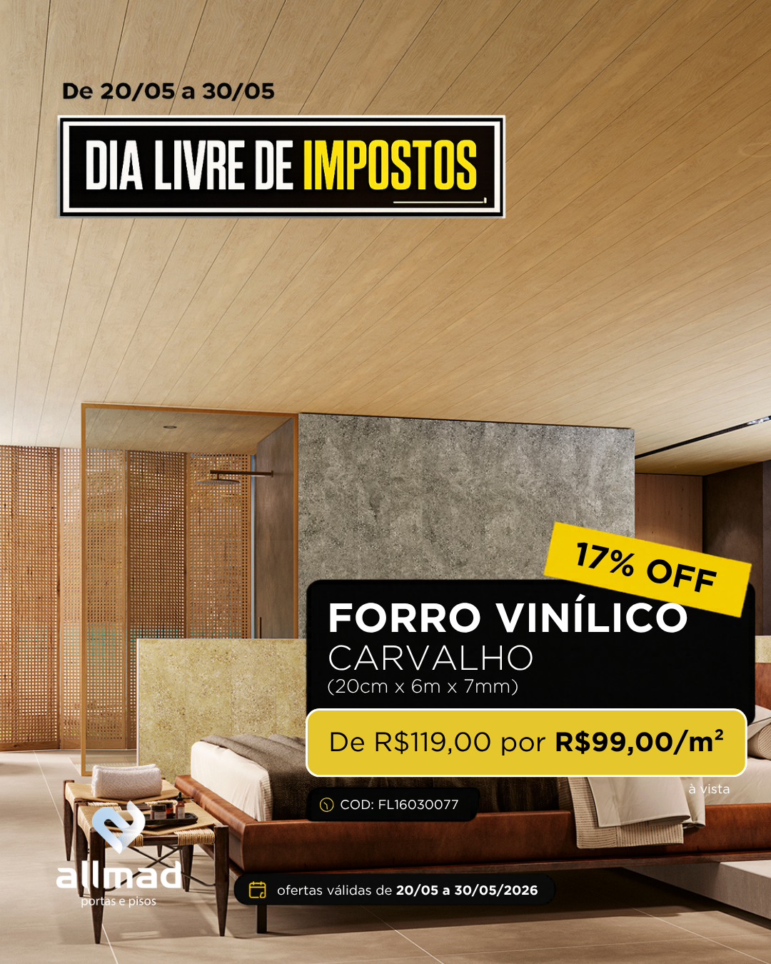 Forro Vinílico Carvalho | Valor por m²