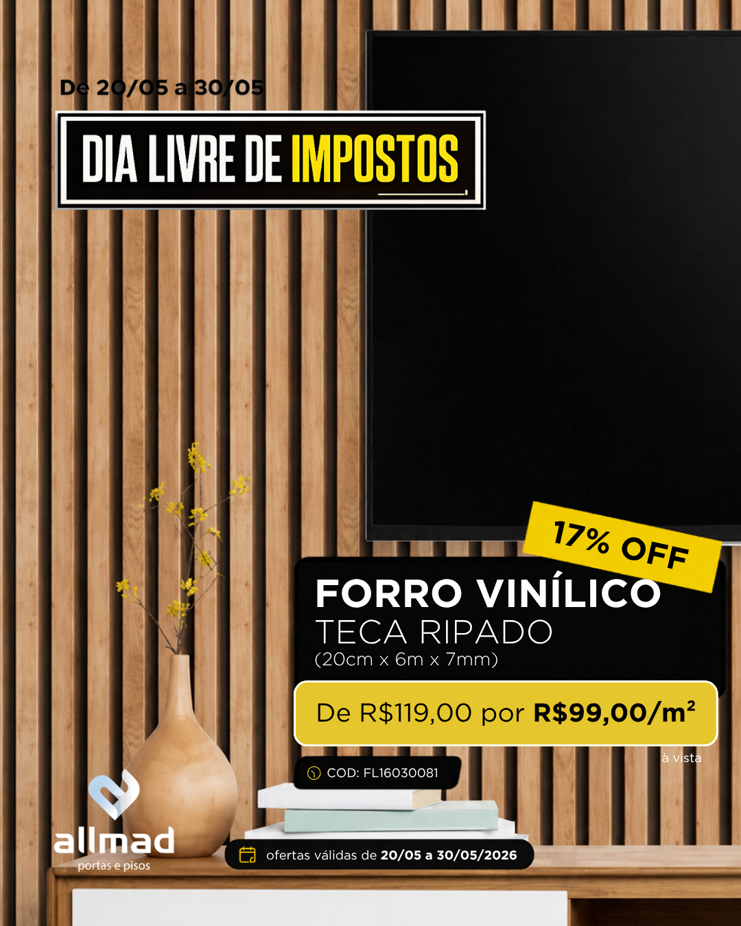 Forro Vinílico Teca Ripado | Valor por m²
