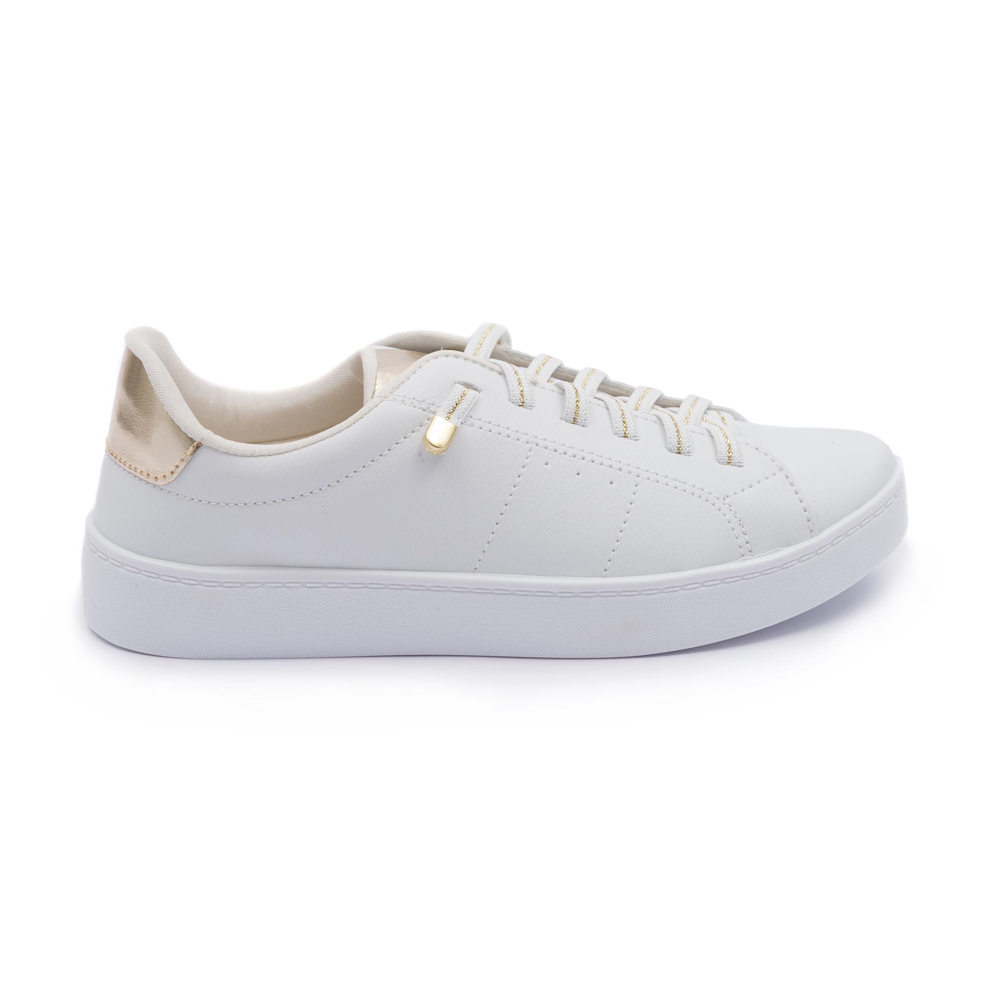 Tênis Feminino Karita Branco com Detalhe Ouro