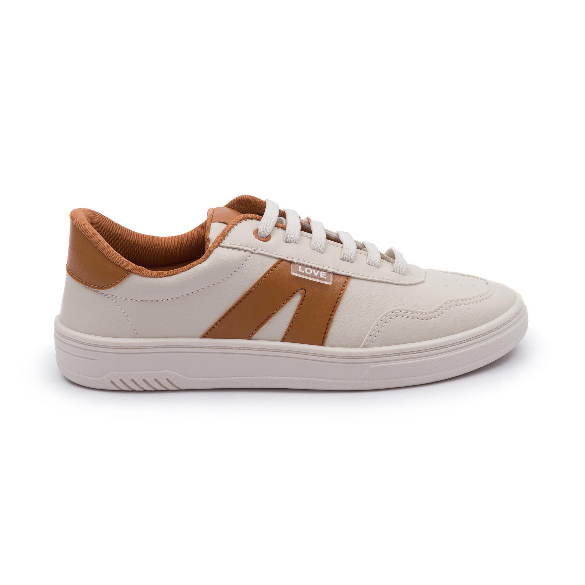 Tênis Feminino Karita Off Withe com Detalhe Caramelo