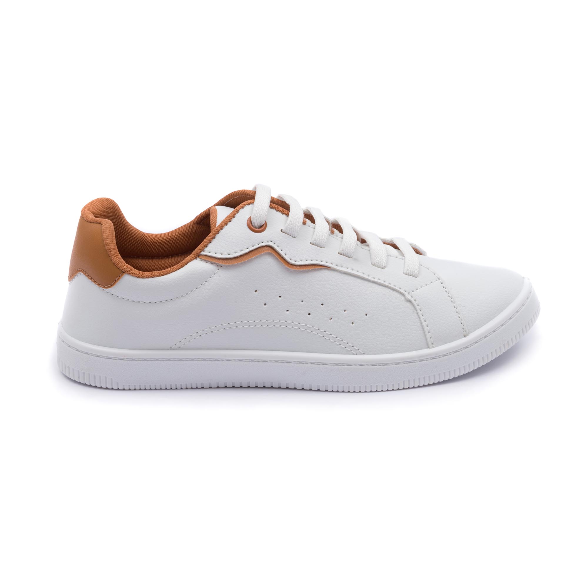 Tênis Feminino Karita Branco Detalhe Onda Marrom