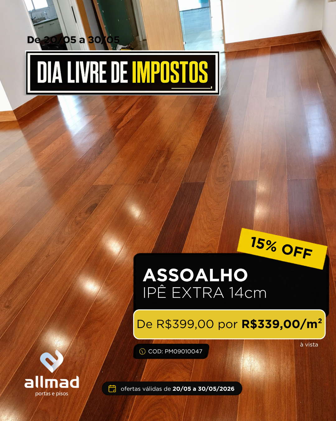 Assoalho de Madeira Ipê Extra – 14cm | Valor por m²