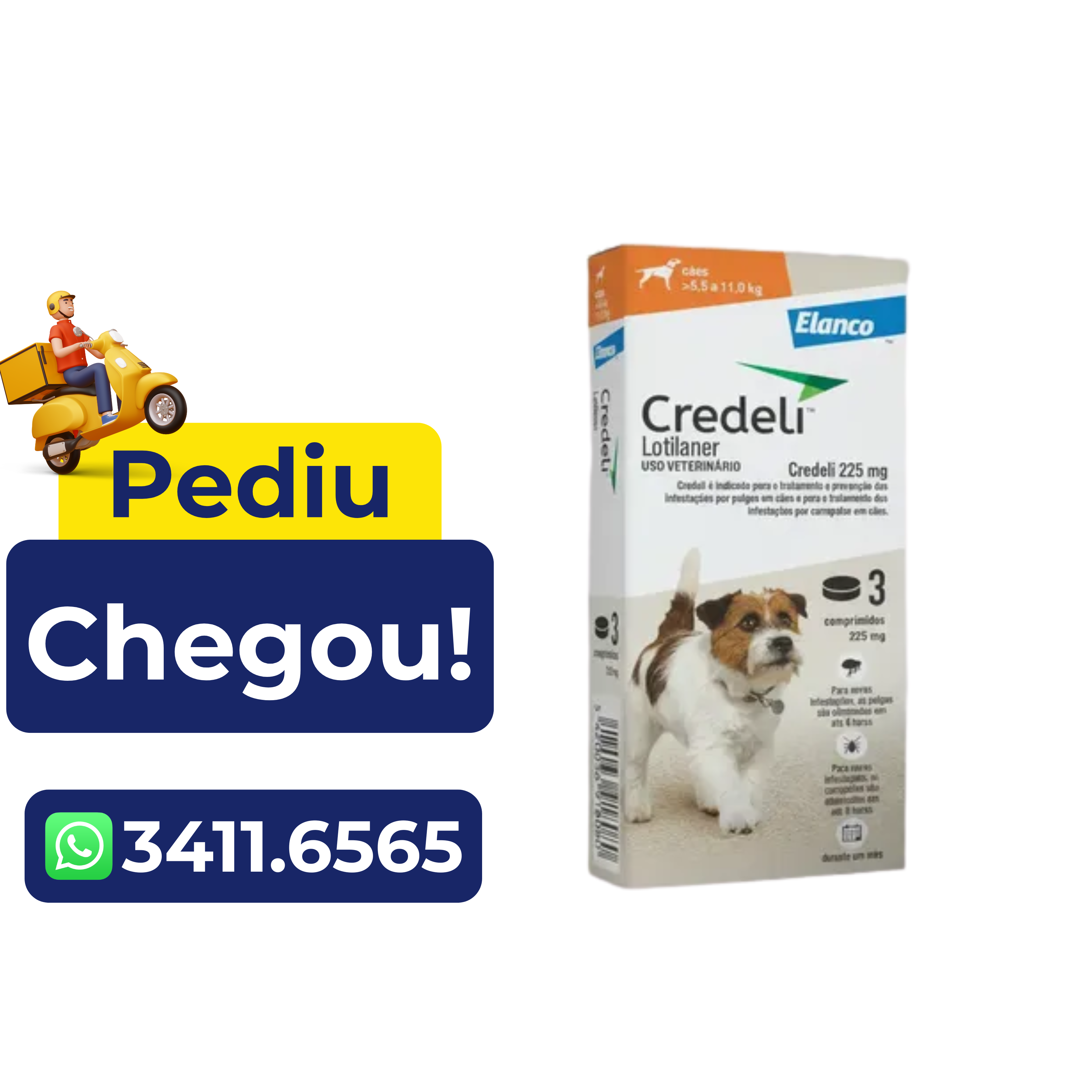 Antipulgas Credeli Elanco para Cães 5,5 a 11kg – 3 Comprimidos