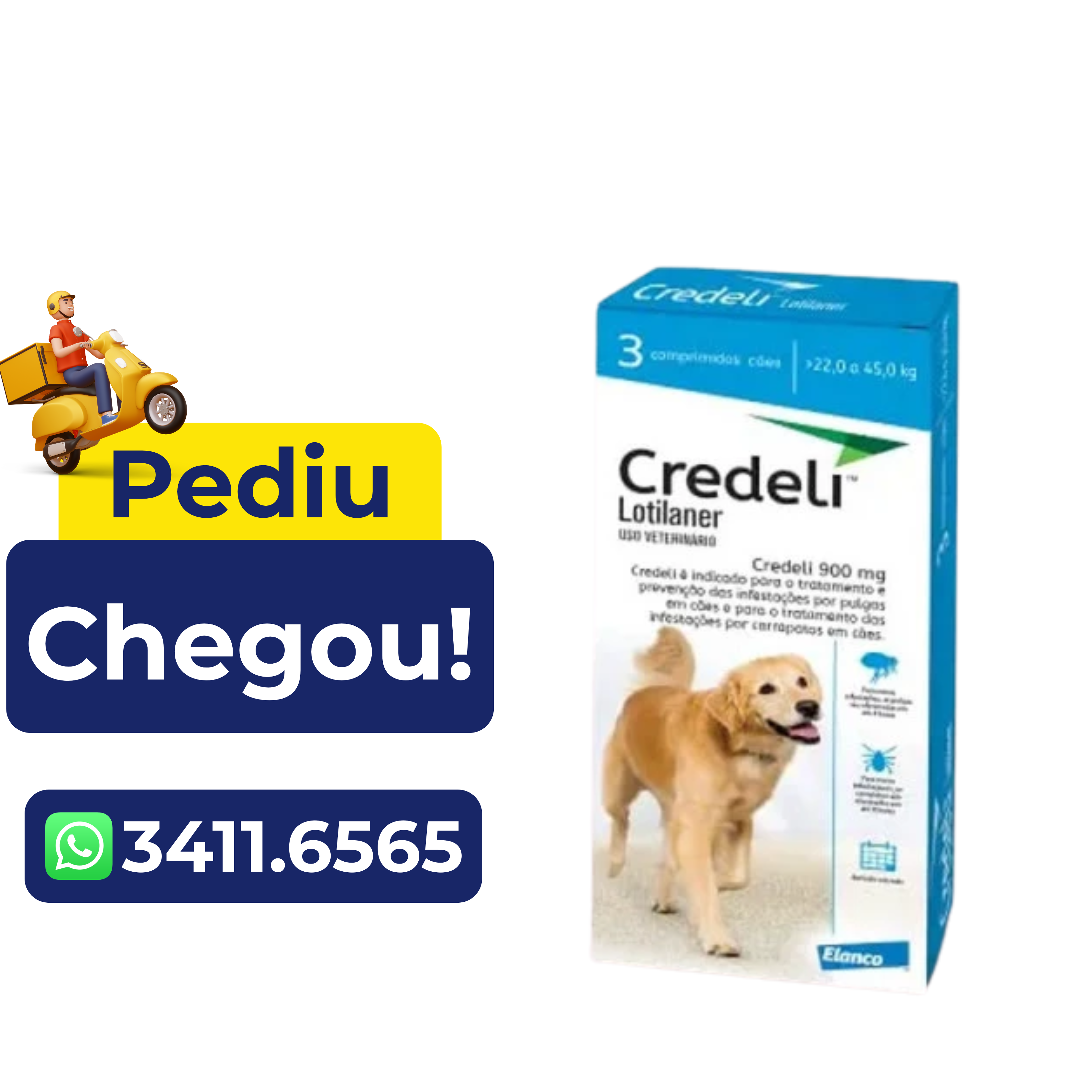 Antipulgas Credeli Elanco para Cães 22 a 45kg – 3 comprimidos