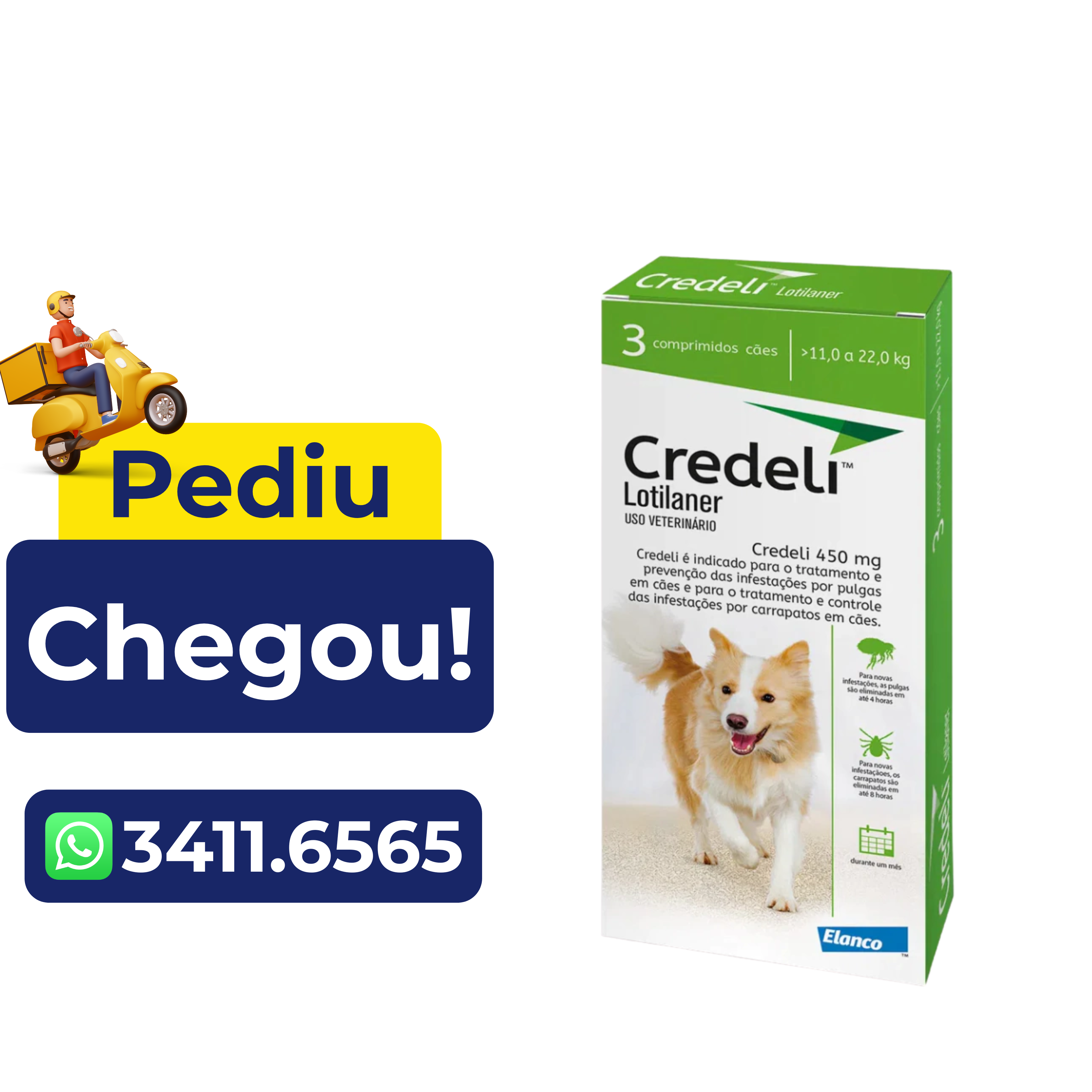 Antipulgas Credeli Elanco para Cães 11 a 22kg – 3 Comprimidos