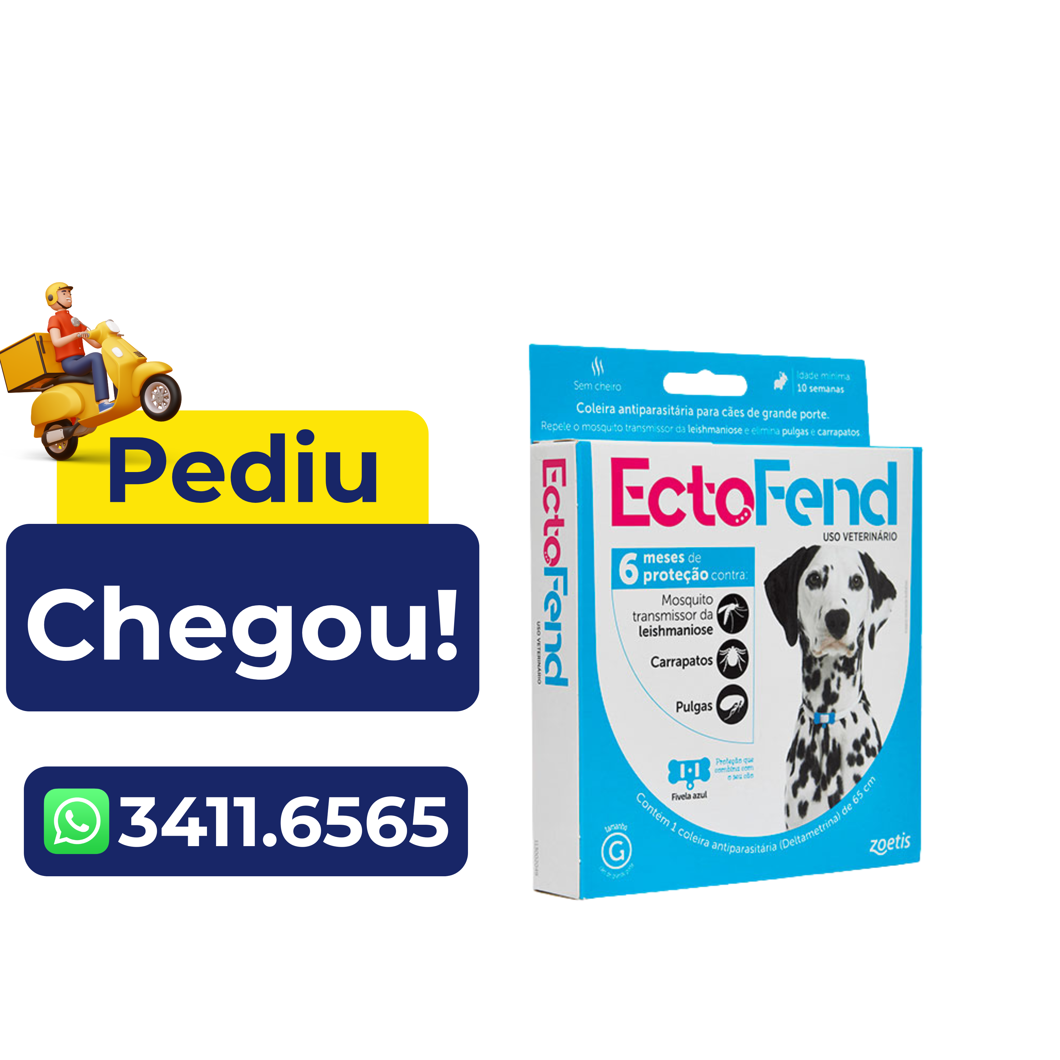 Coleira Antipulgas e Carrapatos Ectofend Zoetis Azul para Cães Grandes 65cm