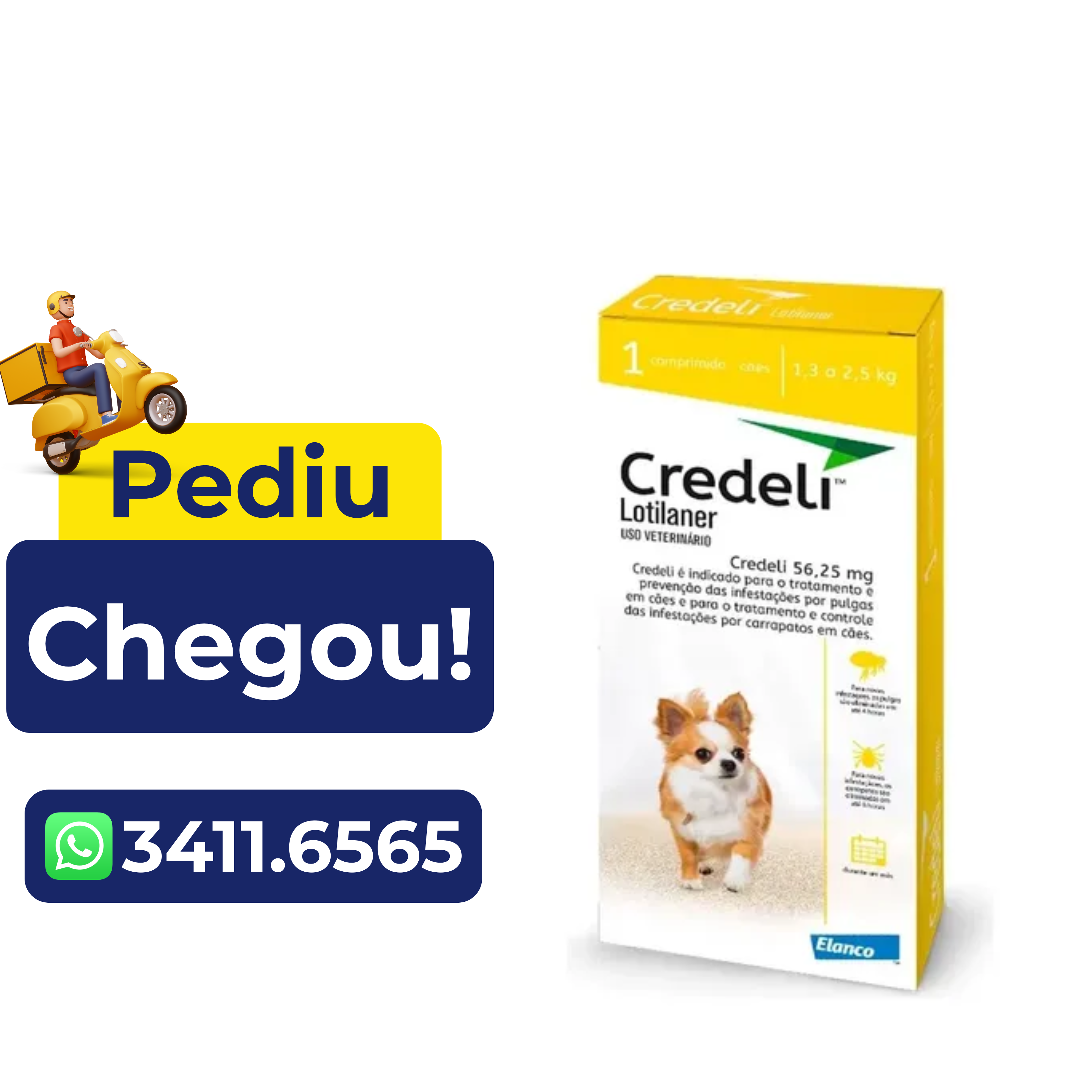 Antipulgas Credeli Elanco para Cães 1,3 a 2,5kg – 1 Comprimido