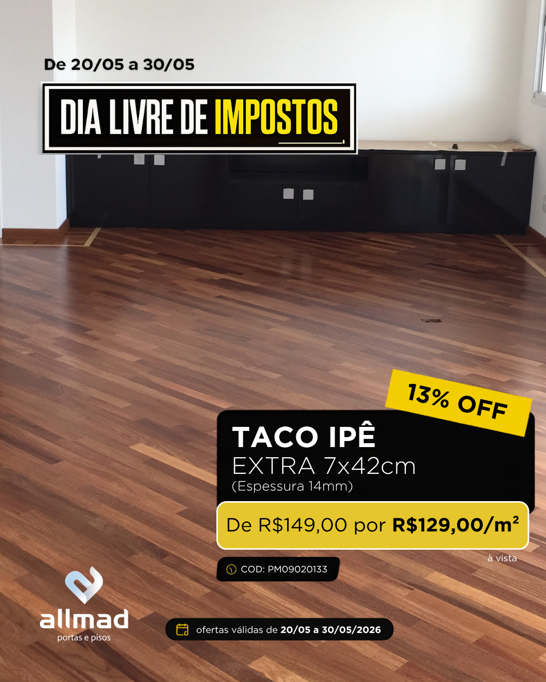 Taco De Madeira Ipê Extra – 7x42cm – Padrão Exportação – Espessura 14mm | Valor por m²