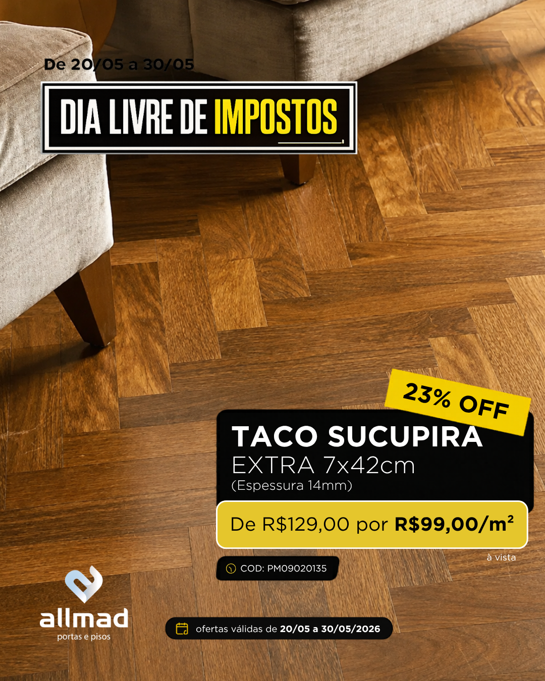Taco De Madeira Sucupira Extra – 7x42cm – Padrão Exportação – Espessura 14mm | Valor por m²