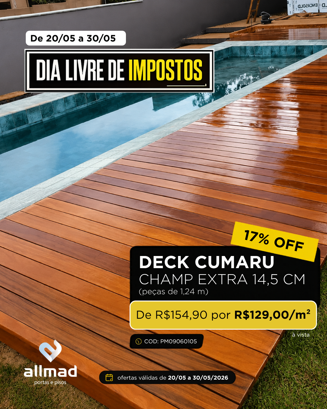 Deck Cumaru Champagne Extra – 14,5cm | Valor por m² | Comp 1,24 M