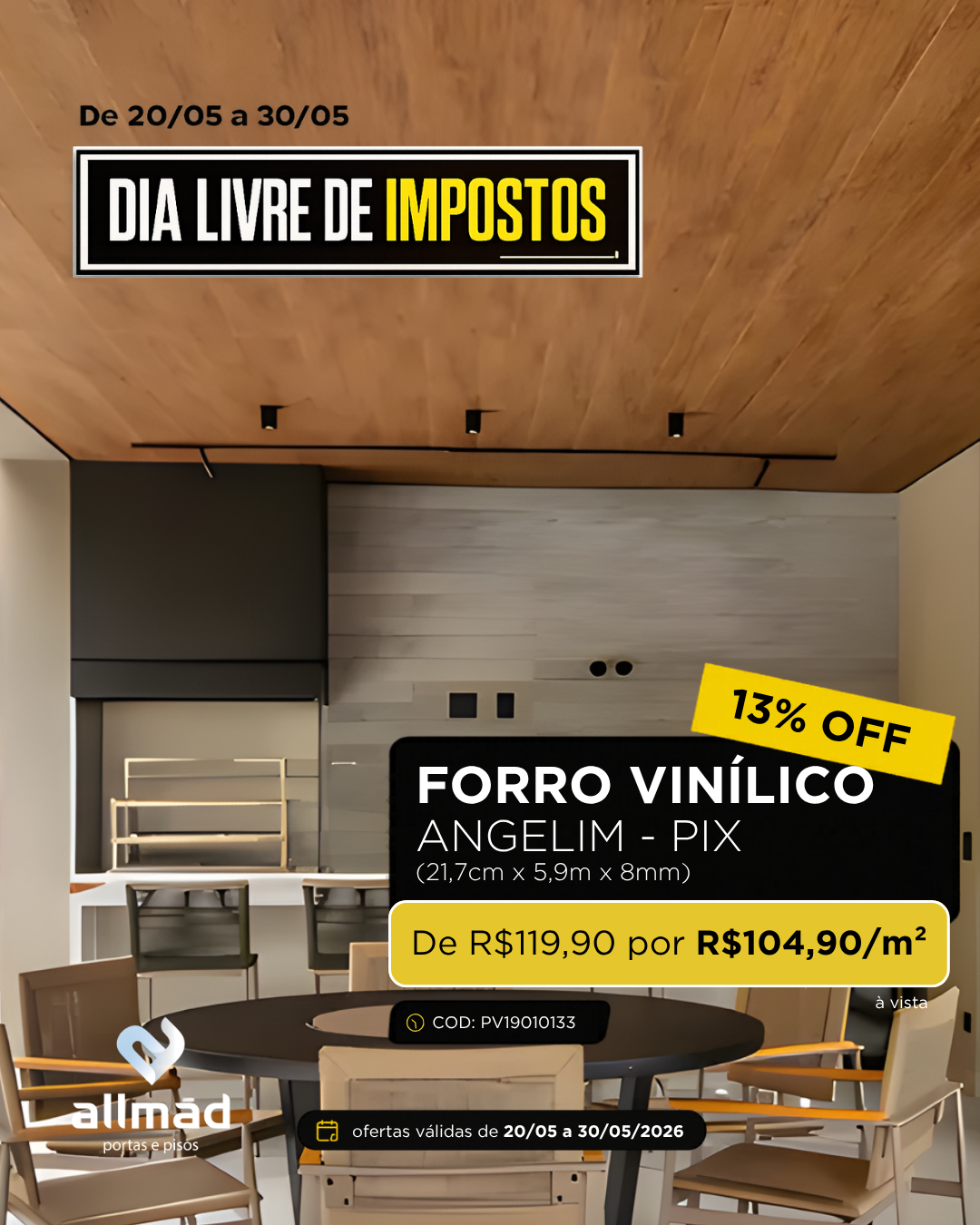 Forro Vinílico PVC Angelim – PIX | Valor por m²