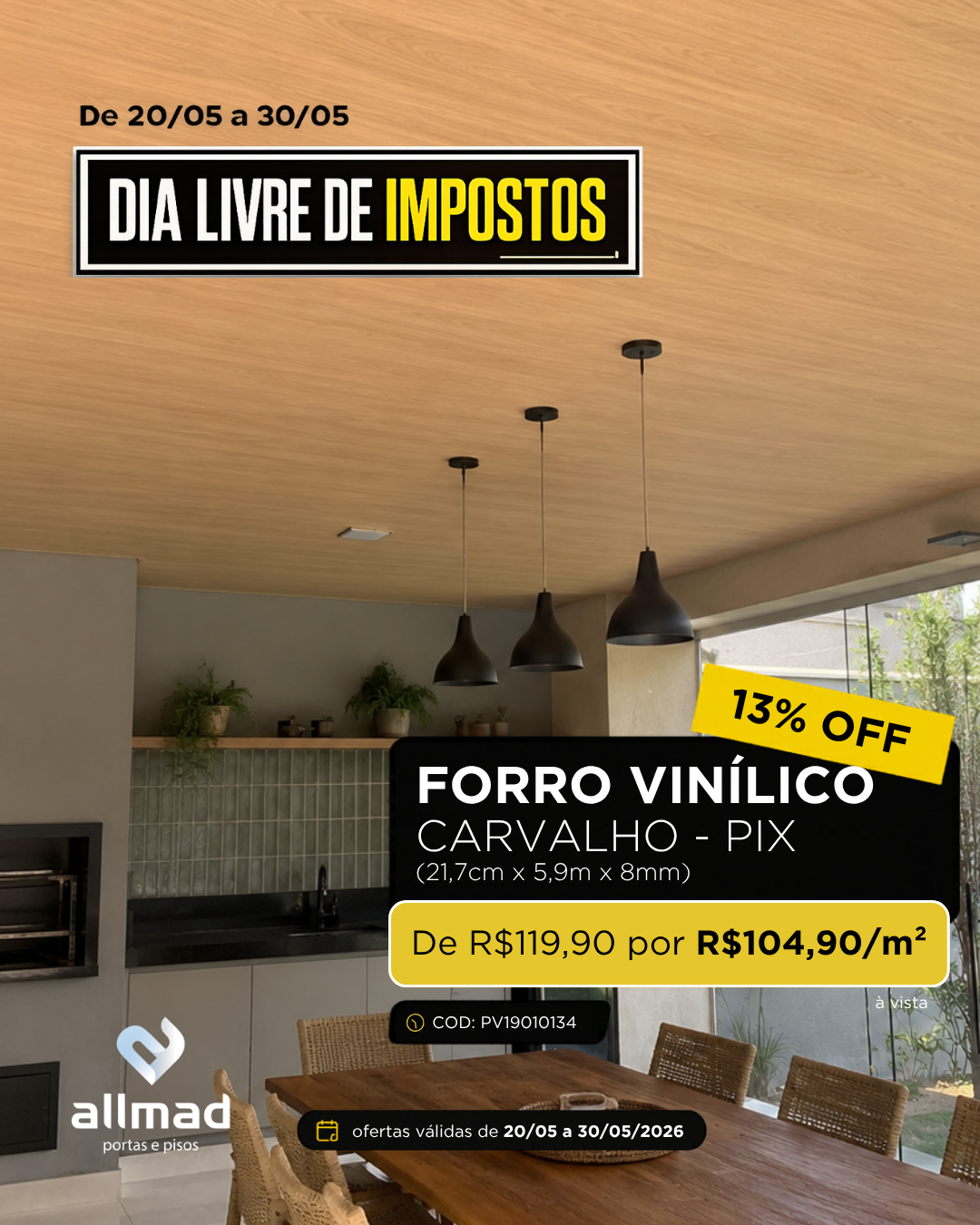 Forro Vinílico PVC Carvalho – PIX | Valor por m²