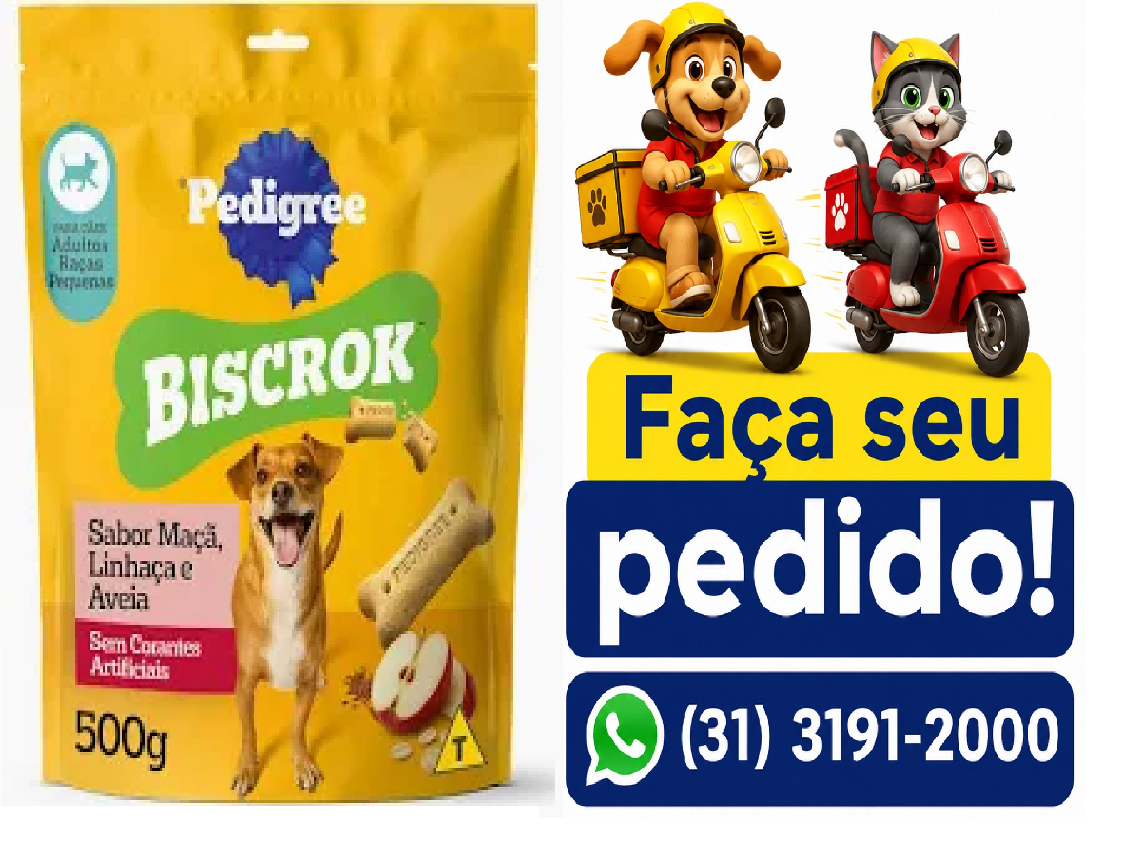 BISCROK RAÇA PEQ MAÇÃ LINHAÇA AVEIA 500G