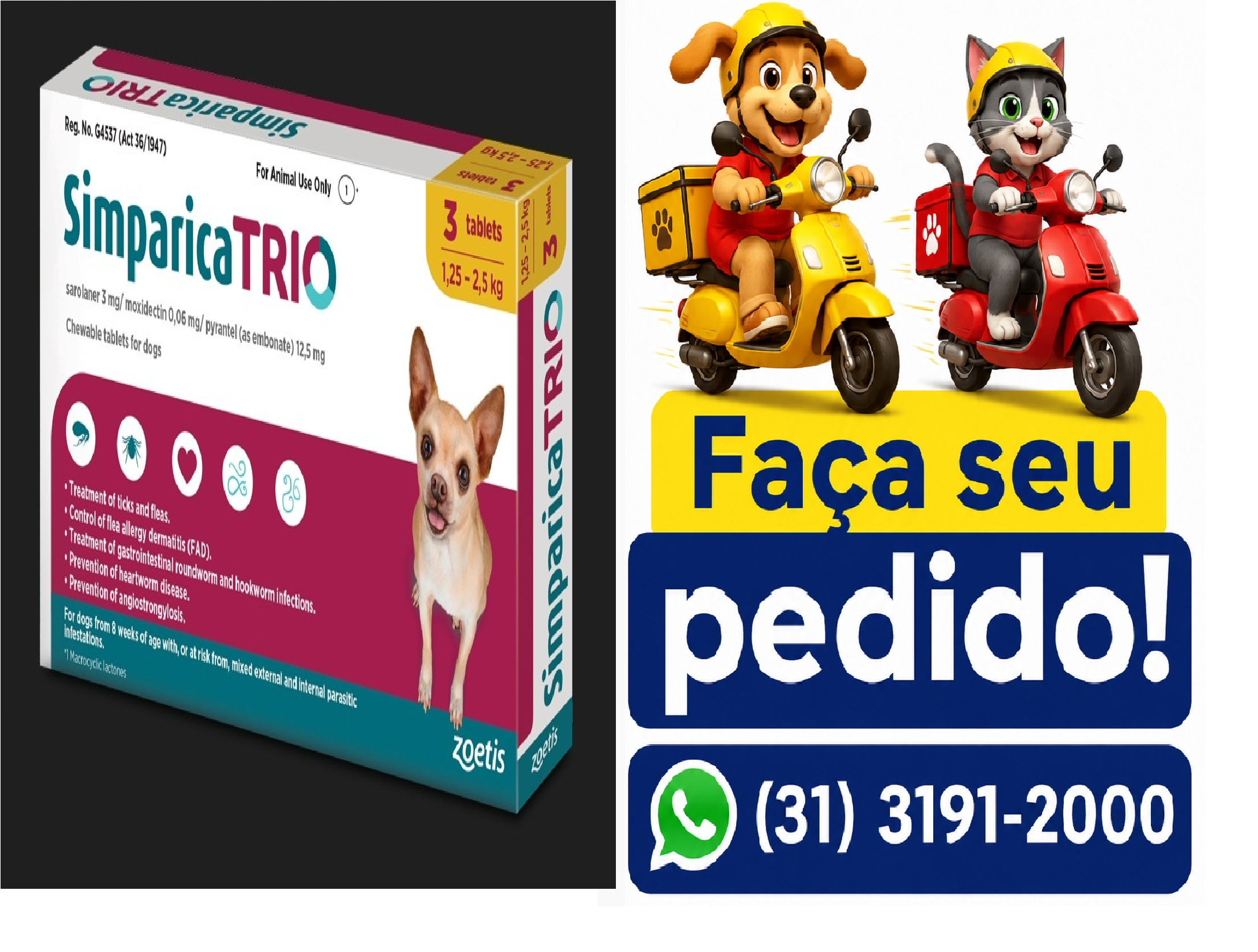 SIMPARIC TRIO 3 MG 1,25 A 2,5KG 3 COMP