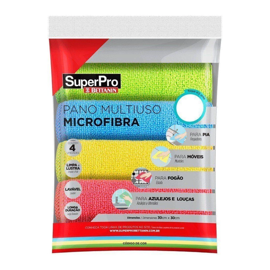 PANO MICROFIBRA MULTIUSO SUPERPRO C/ 4 UNDS