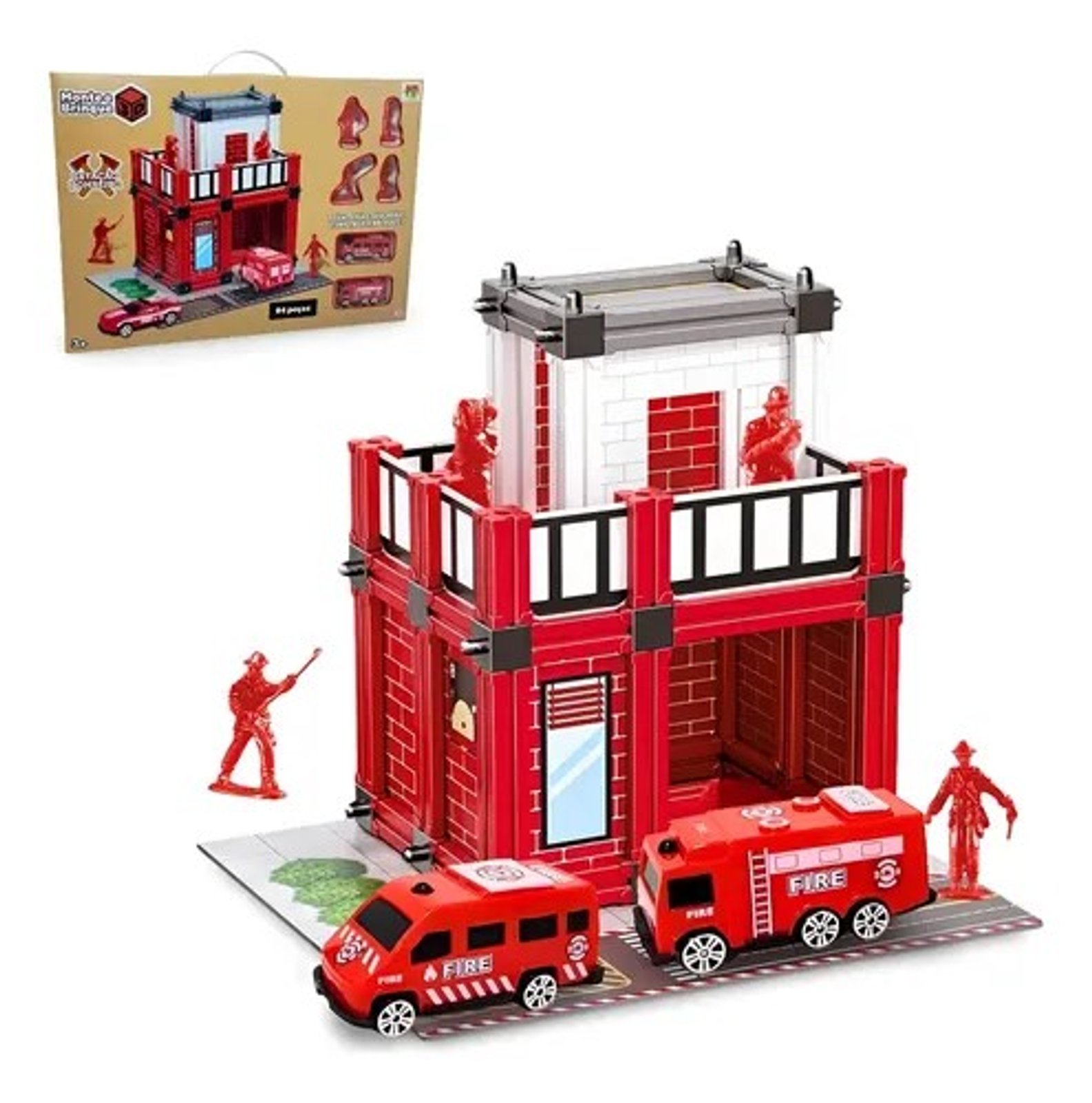 Estação Bombeiro 3D Monte e Brinque 94 Peças DM Toys