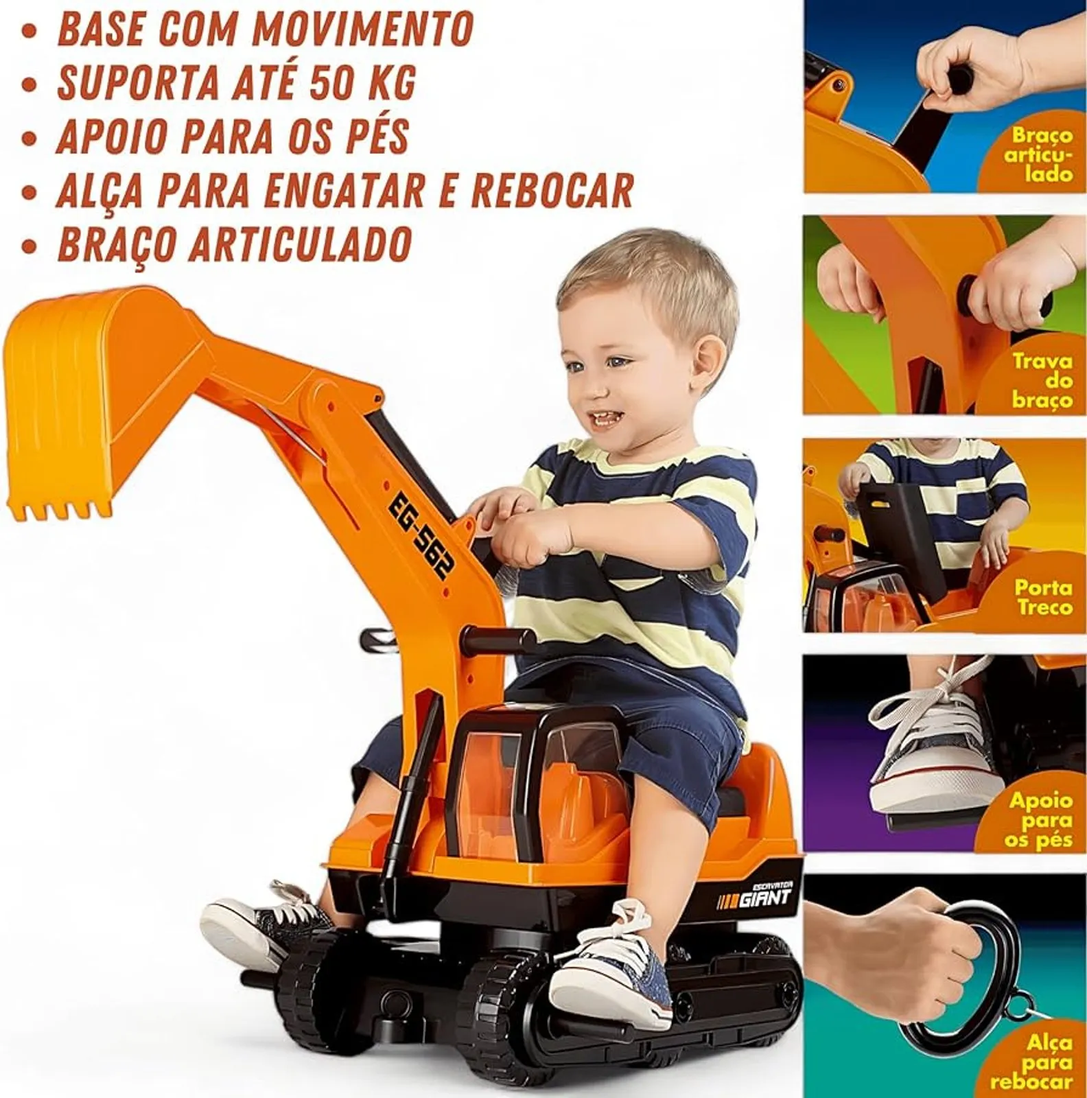 Escavadeira Infantil Gigante Pedal Giro 360 Roma