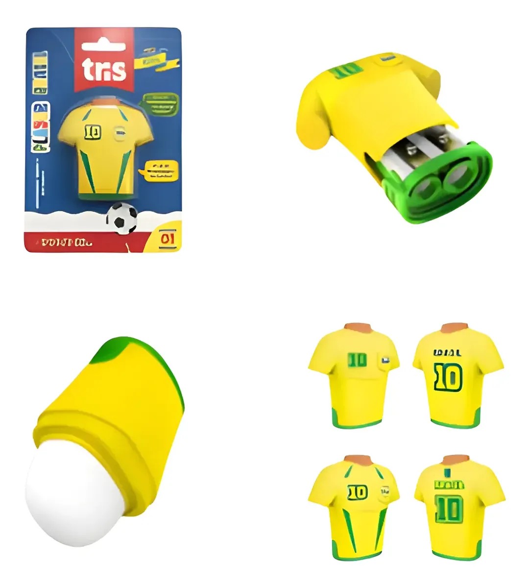 Apontador Duplo Borracha Player Brasil 2 em 1 TRIS