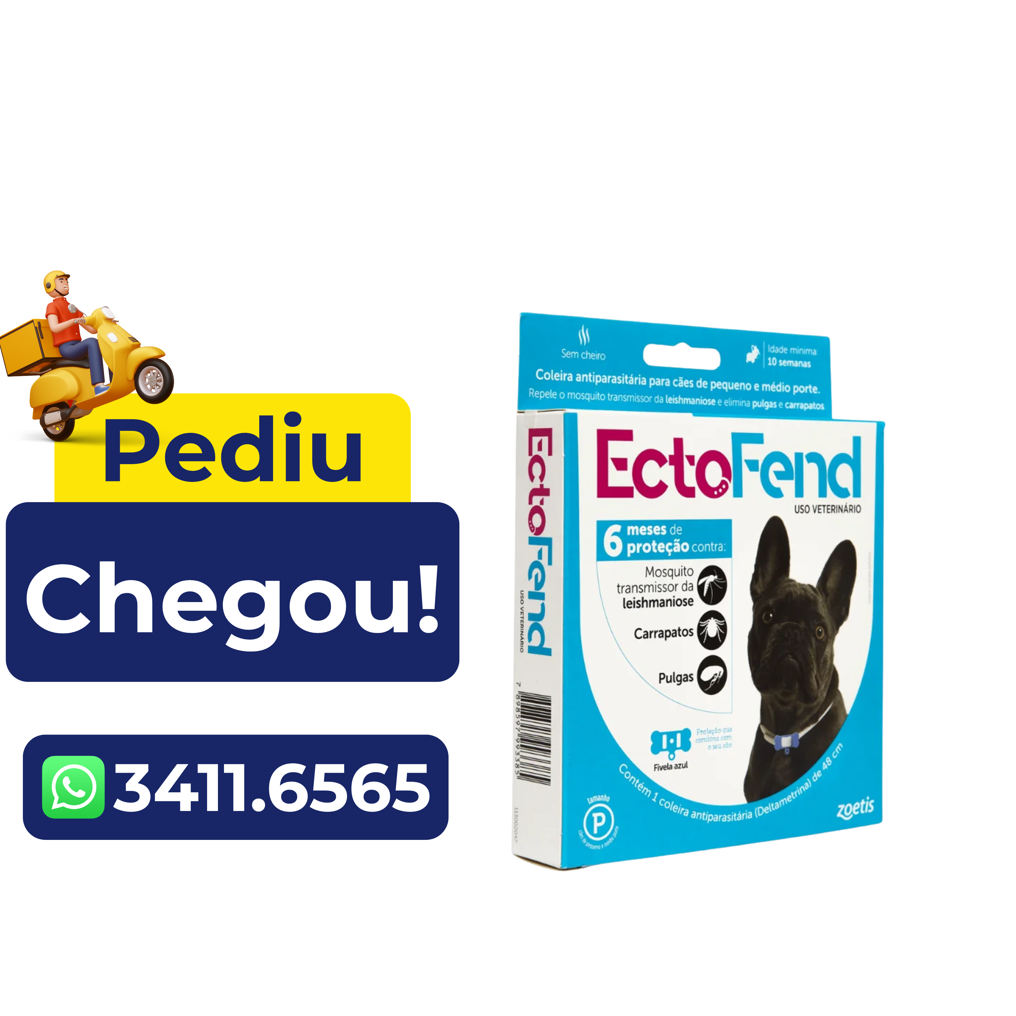 Coleira Antipulgas e Carrapatos Ectofend Zoetis Azul para Cães Pequenos 48cm