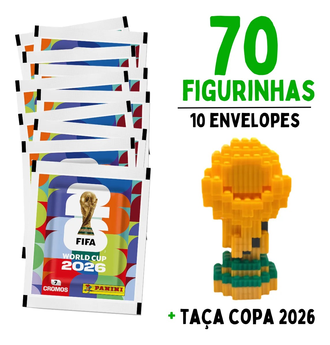 Kit Brinquedo Bloco de Montar Taça Troféu + 70 Figurinha Copa Do Mundo Fifa 2026