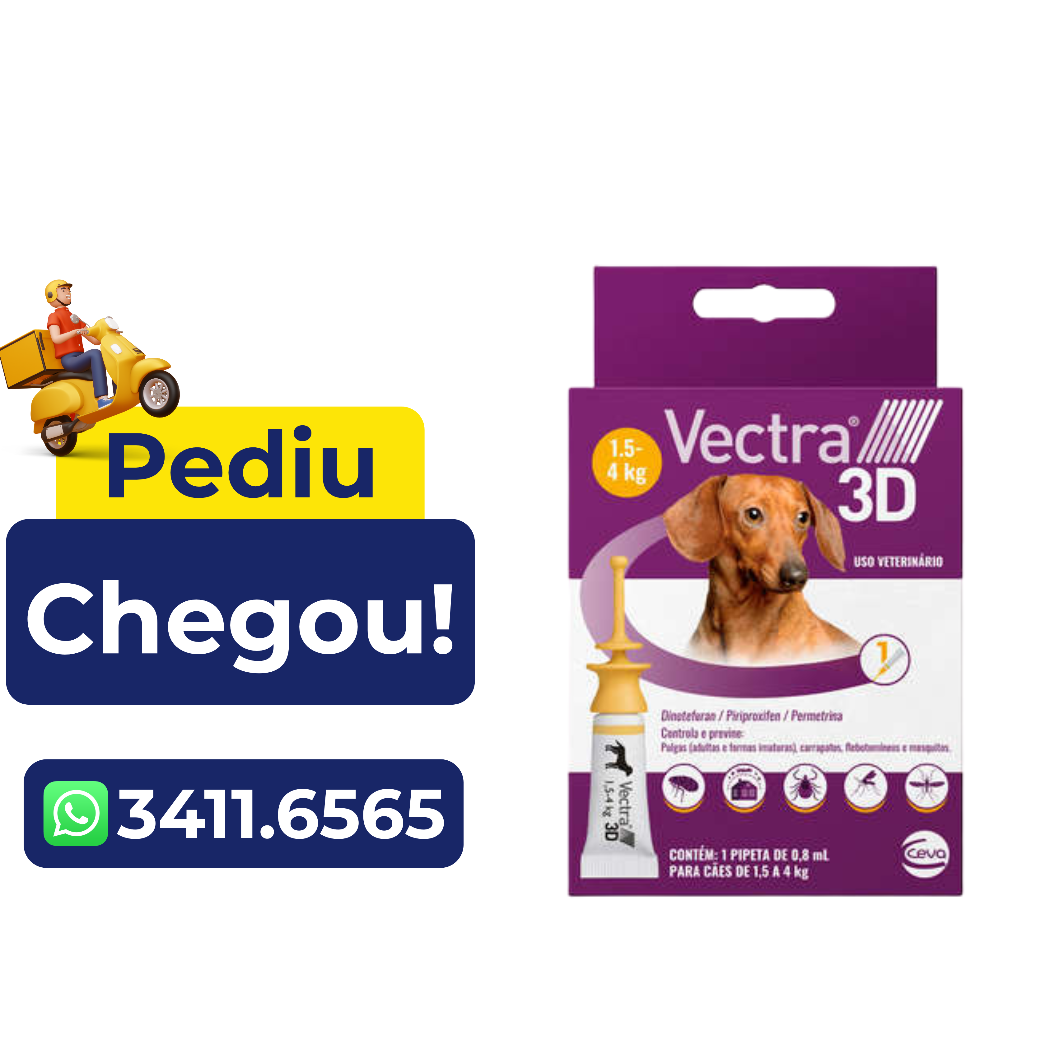Antipulgas e Carrapatos Ceva Vectra 3D 0,8 mL para Cães de 1,5 a 4Kg