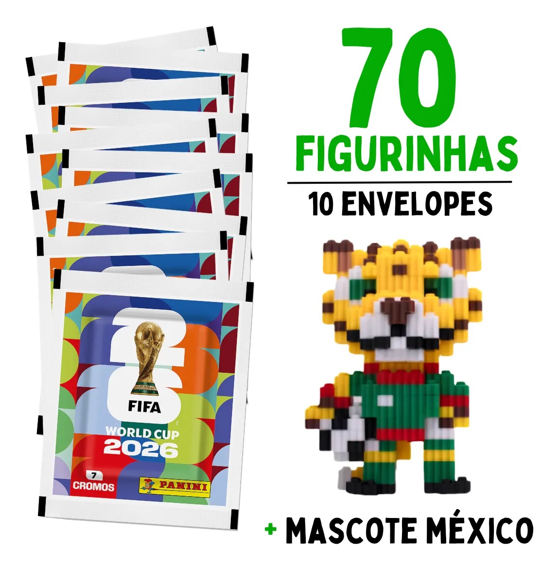 Kit Brinquedo Bloco de Montar Mascote México + 70 Figurinha Copa Do Mundo Fifa 2026