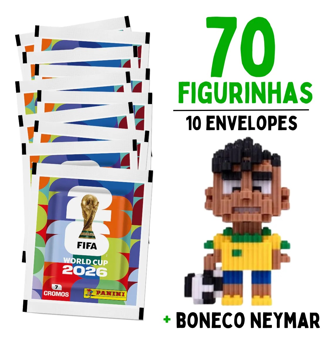 Kit Brinquedo Blocos de montar Neymar + 70 Figurinha Copa Do Mundo Fifa 2026