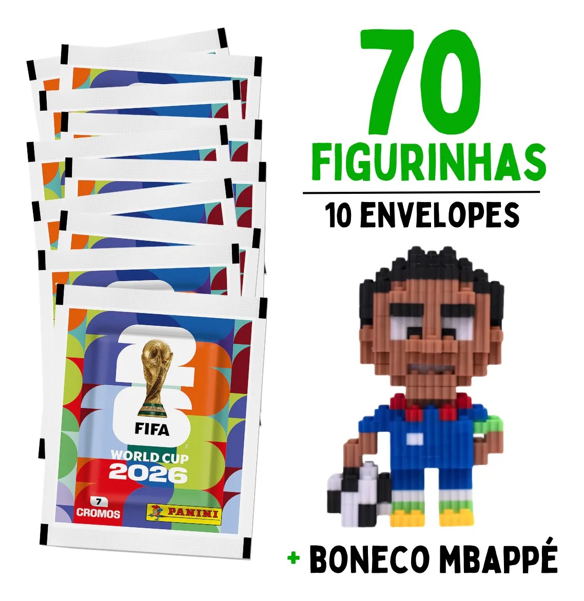 Kit Brinquedo Blocos de montar Mbappé + 70 Figurinha Copa Do Mundo Fifa 2026